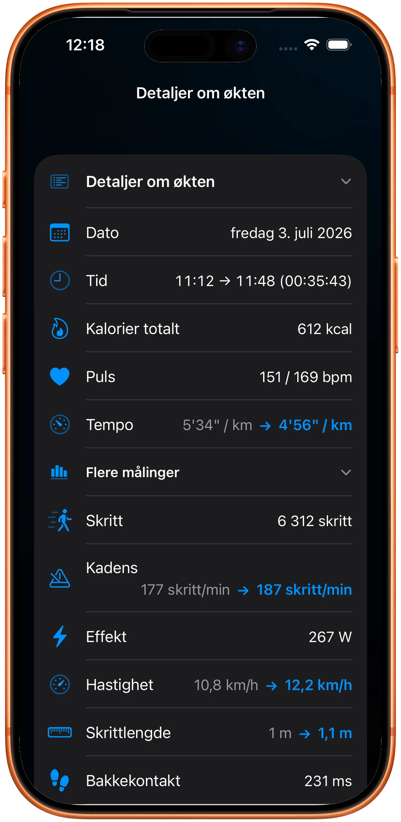 Øktdetaljer med puls, kadens og effekt bevart