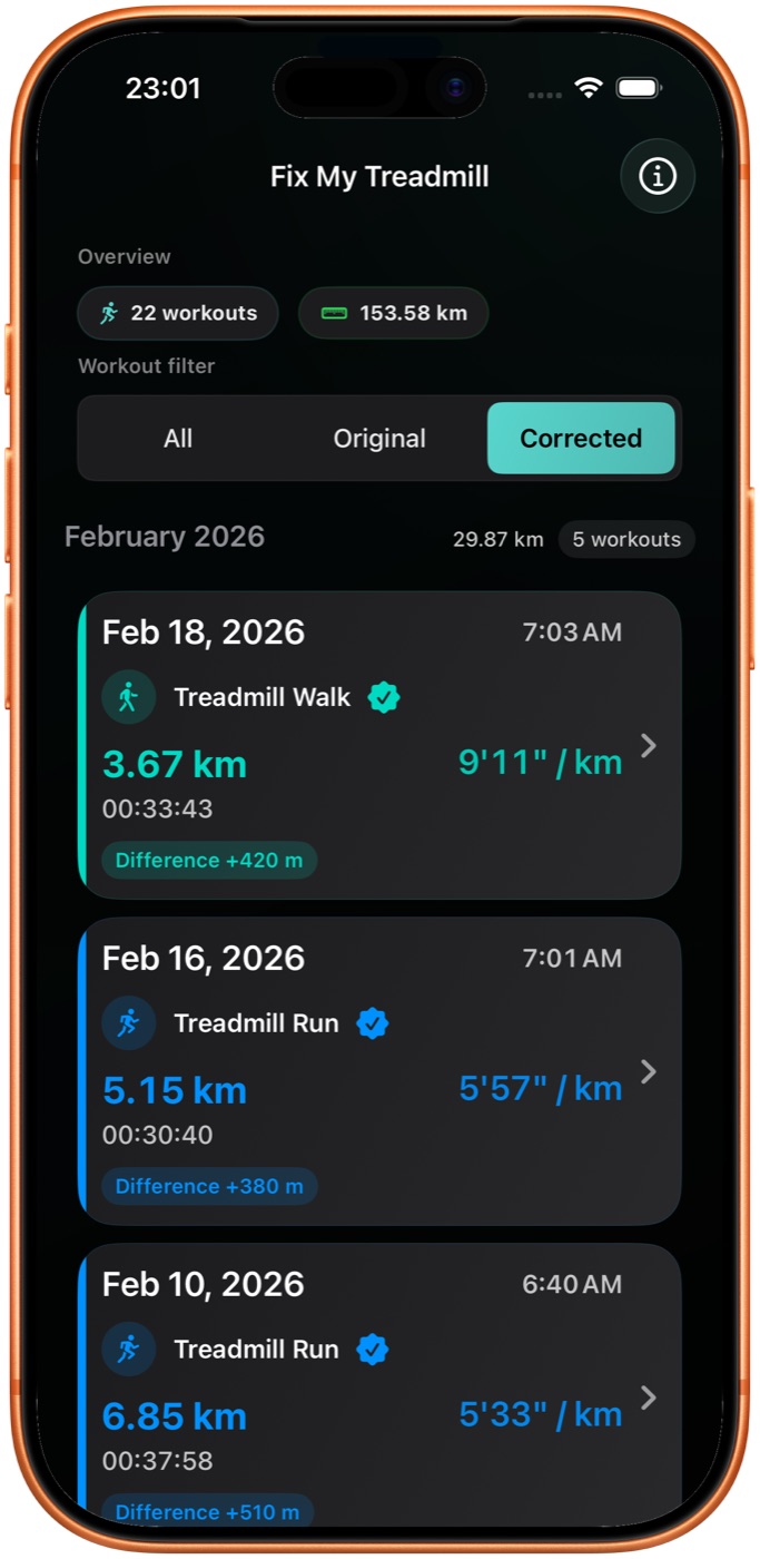Corrected workout saved to Apple Health