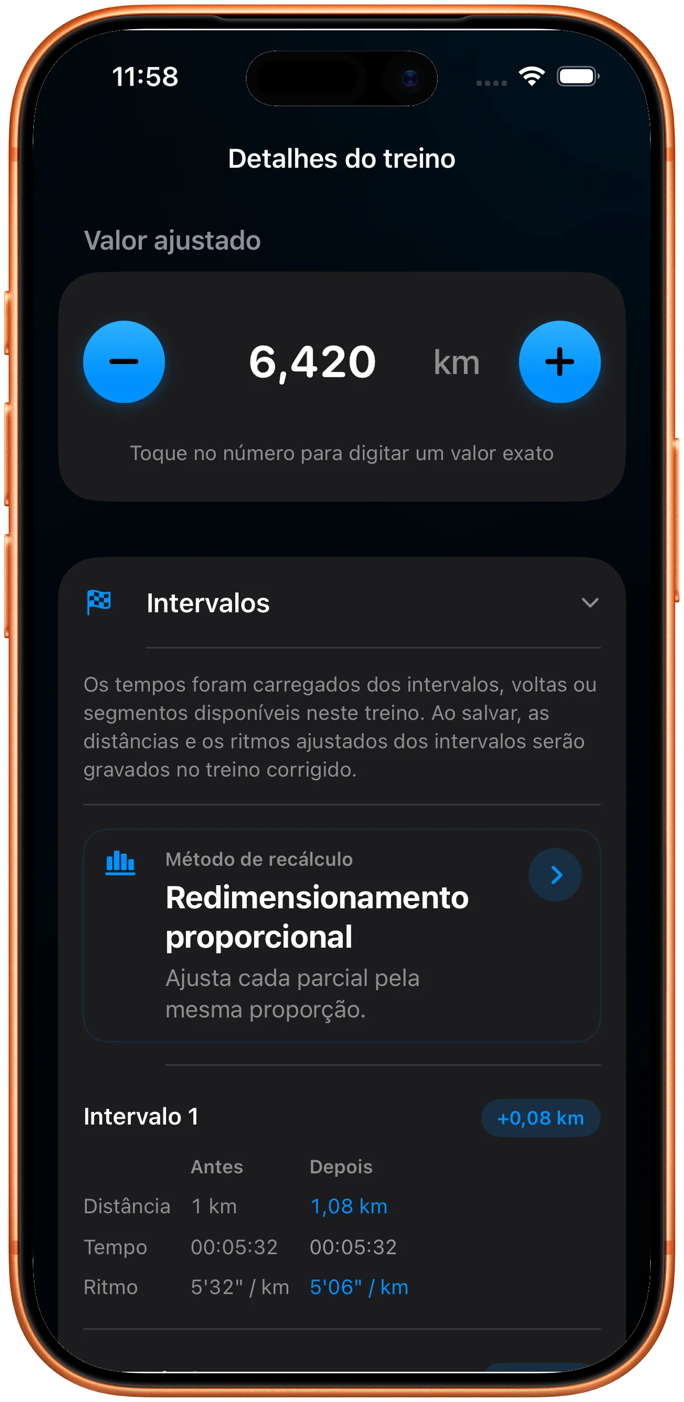 Lista de intervalos reescalada proporcionalmente após a correção