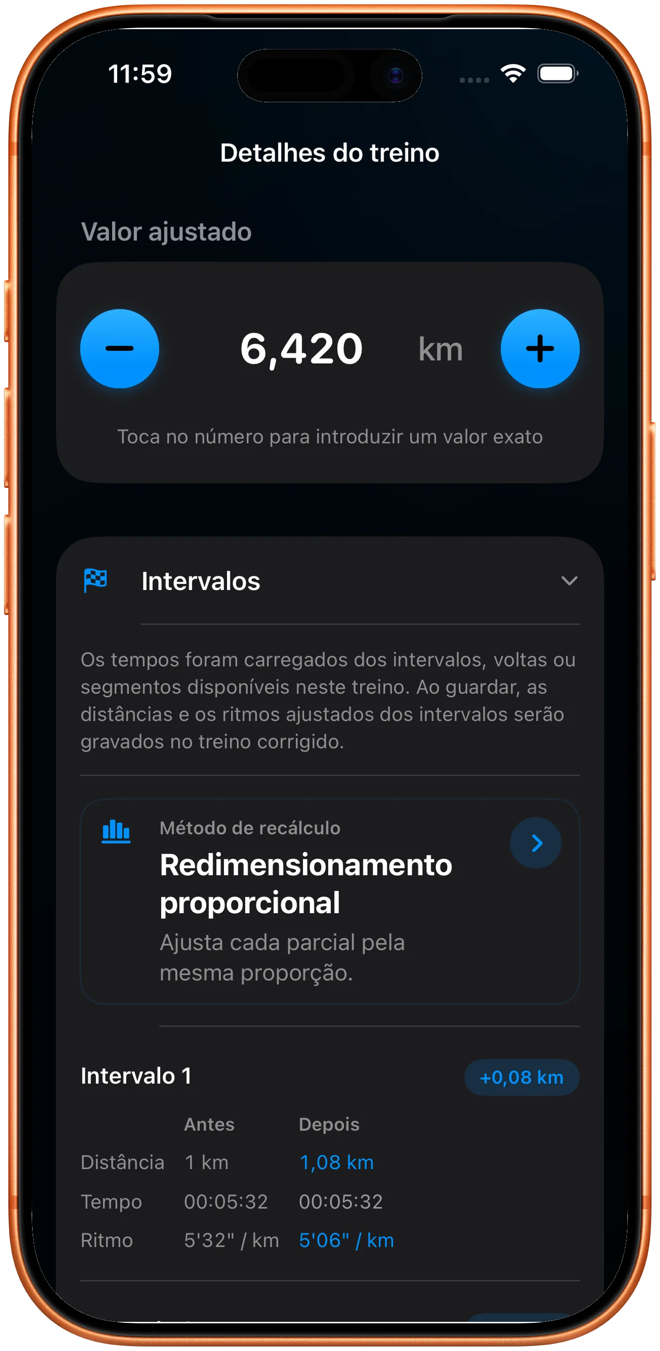 Lista de intervalos reescalada proporcionalmente depois da correção
