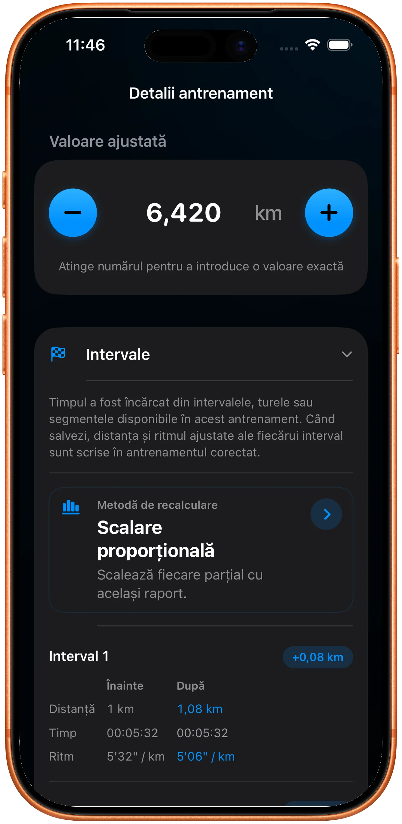Listă de intervale rescalată proporțional după corecție
