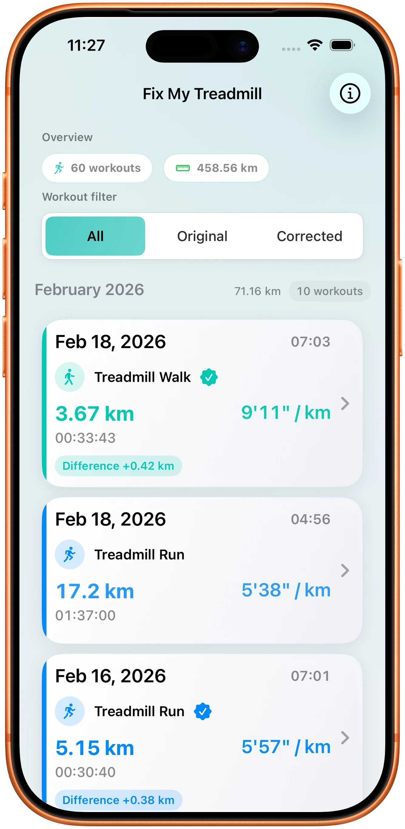 Workout list in light mode