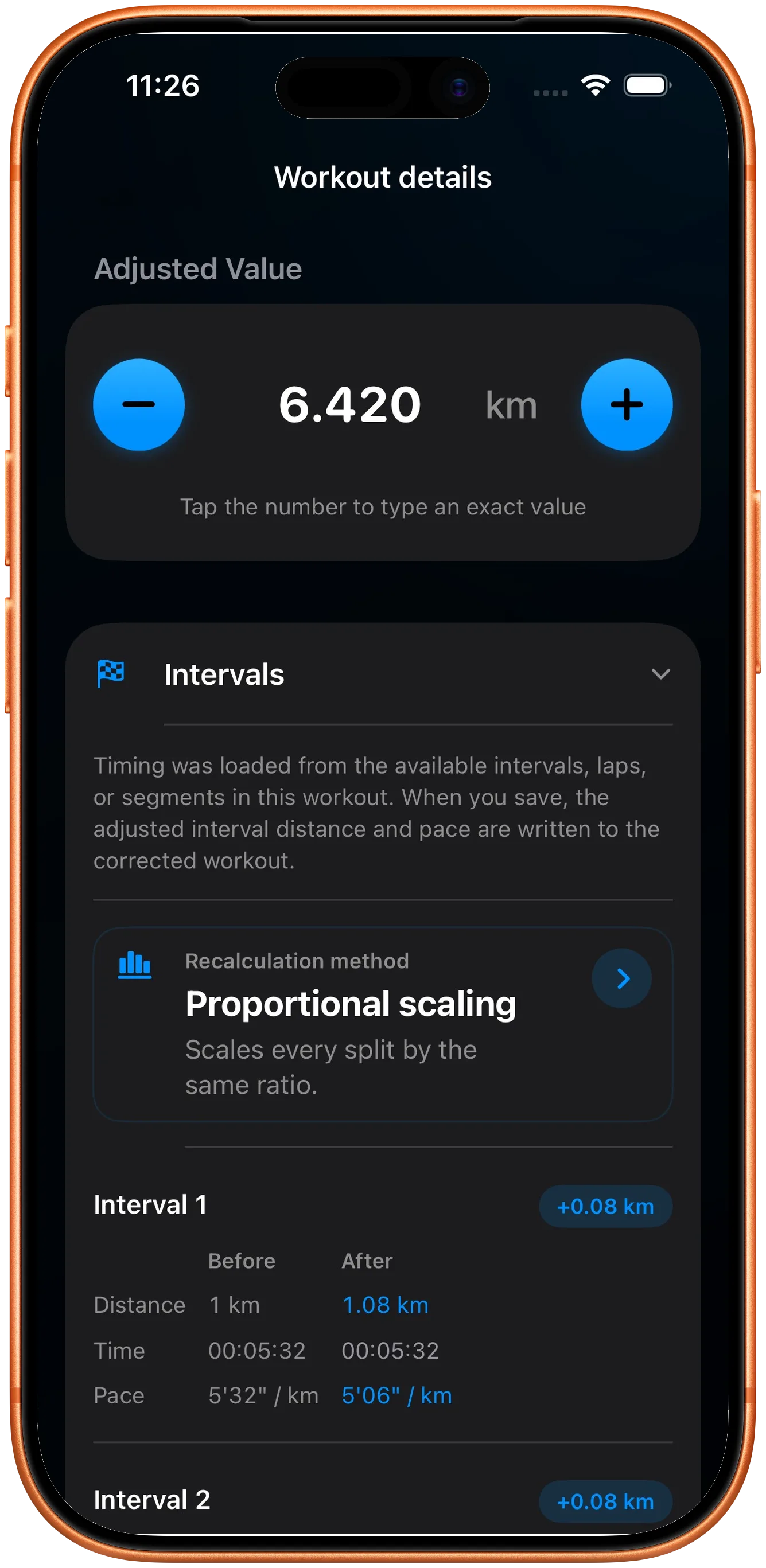 Interval list rescaled proportionally after the correction