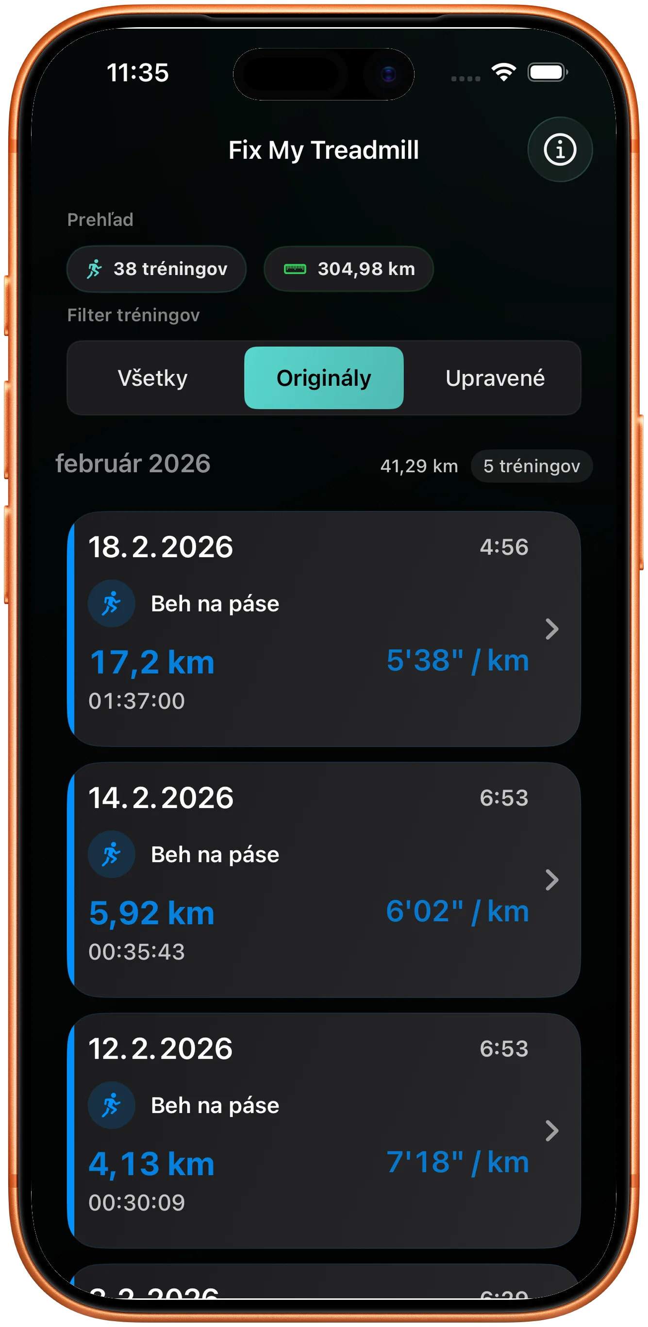 Zoznam tréningov s behom, ktorého vzdialenosť treba opraviť