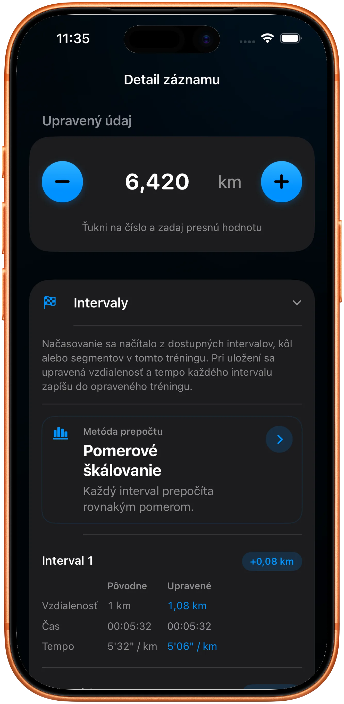 Zoznam úsekov úmerne preškálovaný po oprave