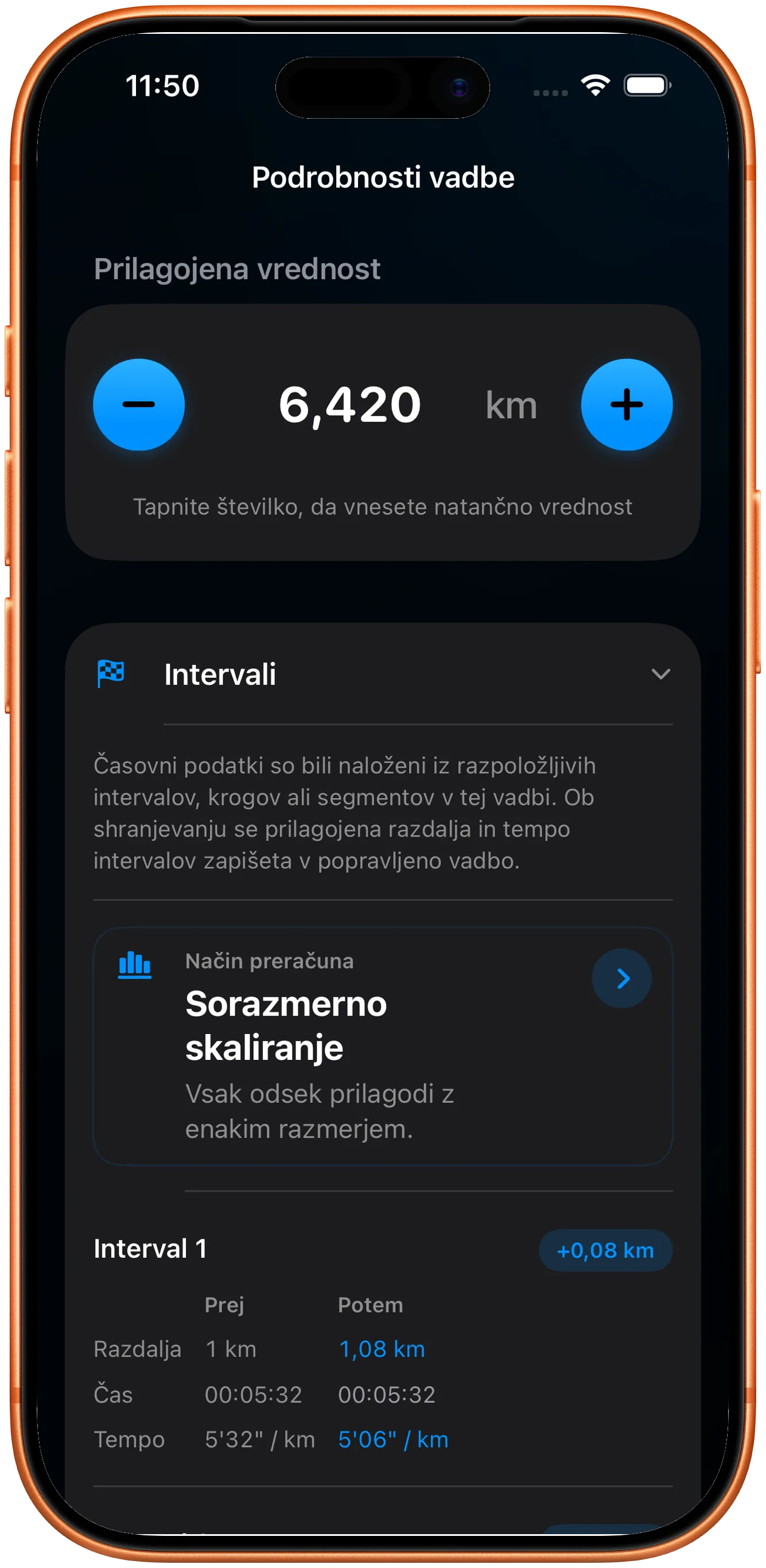 Seznam odsekov, sorazmerno prilagojen po popravku