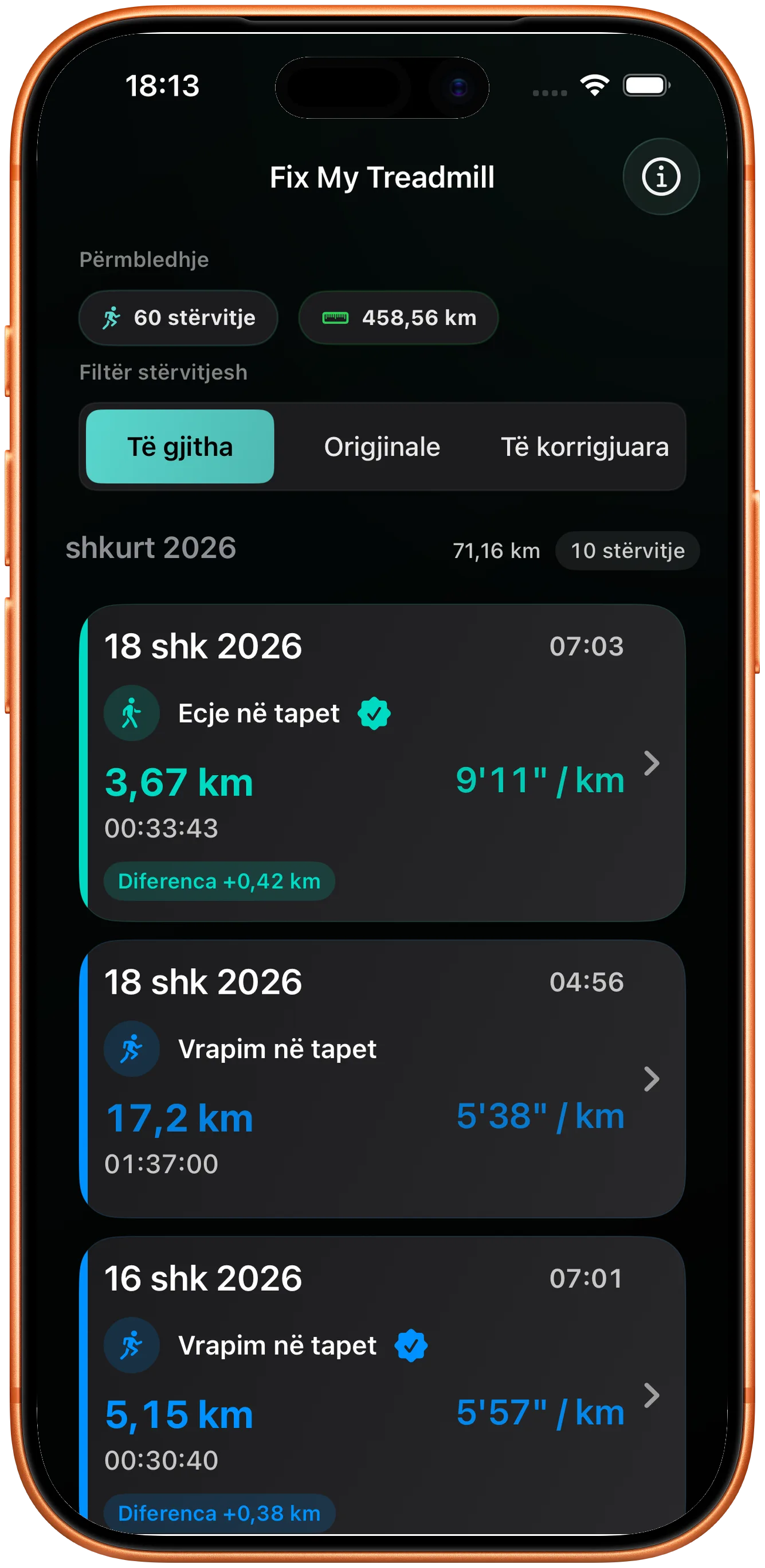 Listë stërvitjesh ku vrapimi i korrigjuar është shënuar si i ndryshuar