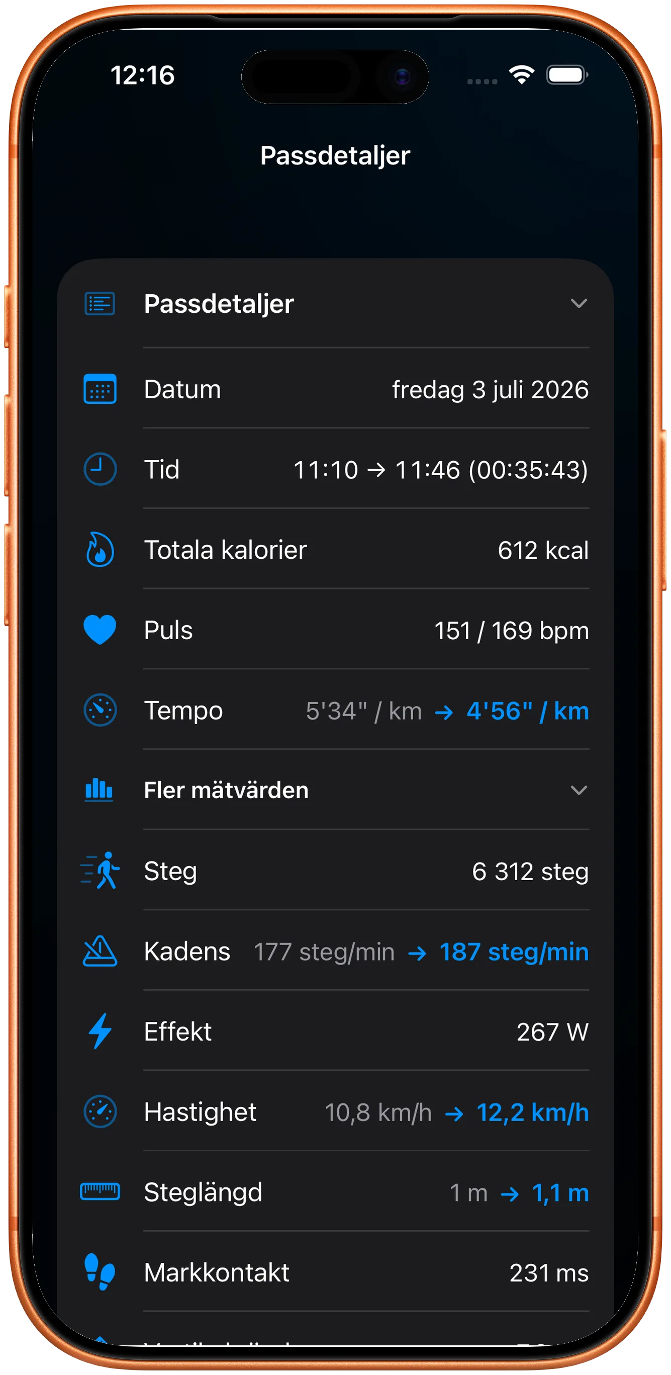 Passdetaljer med puls, stegfrekvens och effekt bevarade