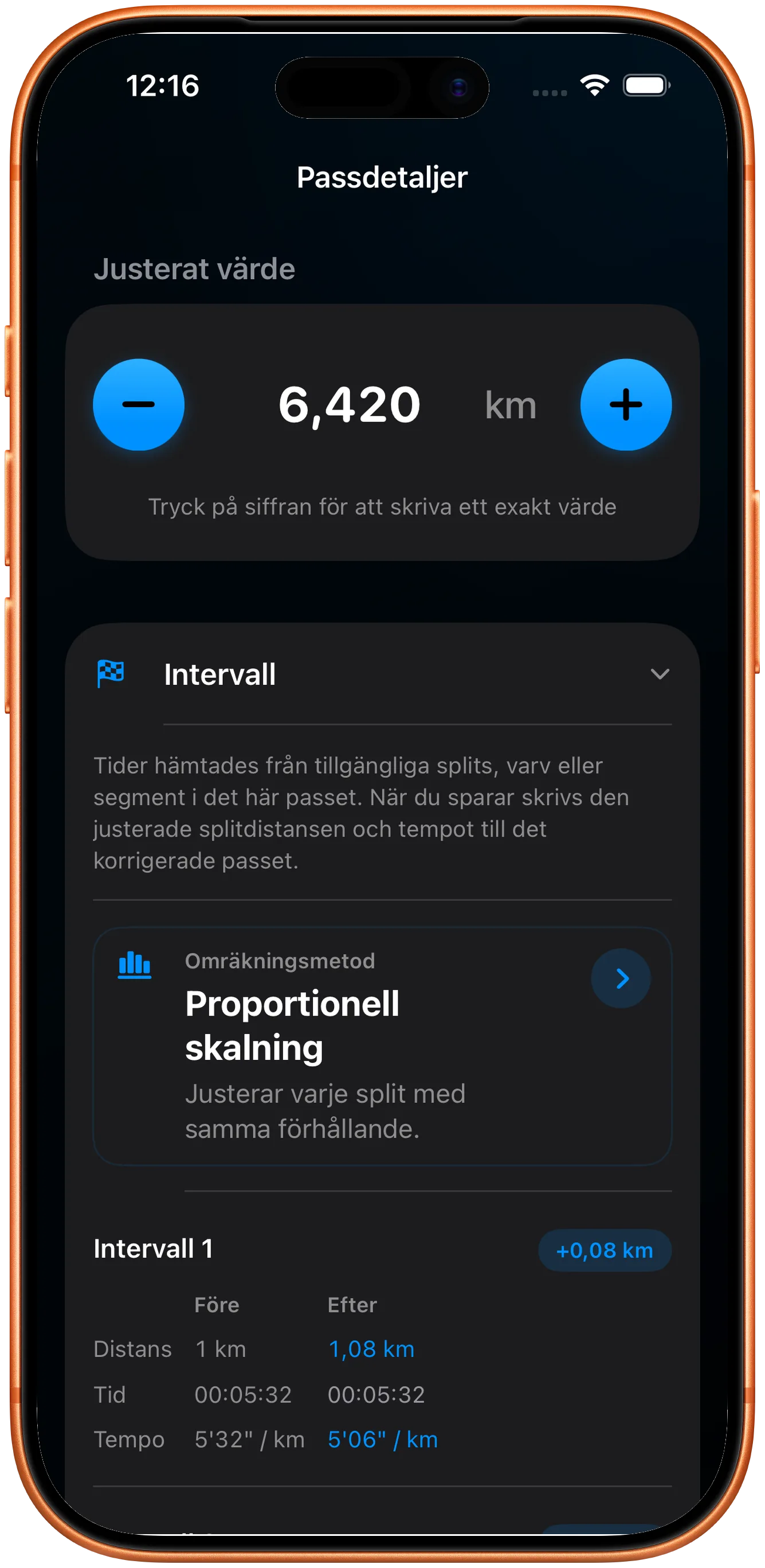 Intervallista omskalad proportionellt efter rättningen