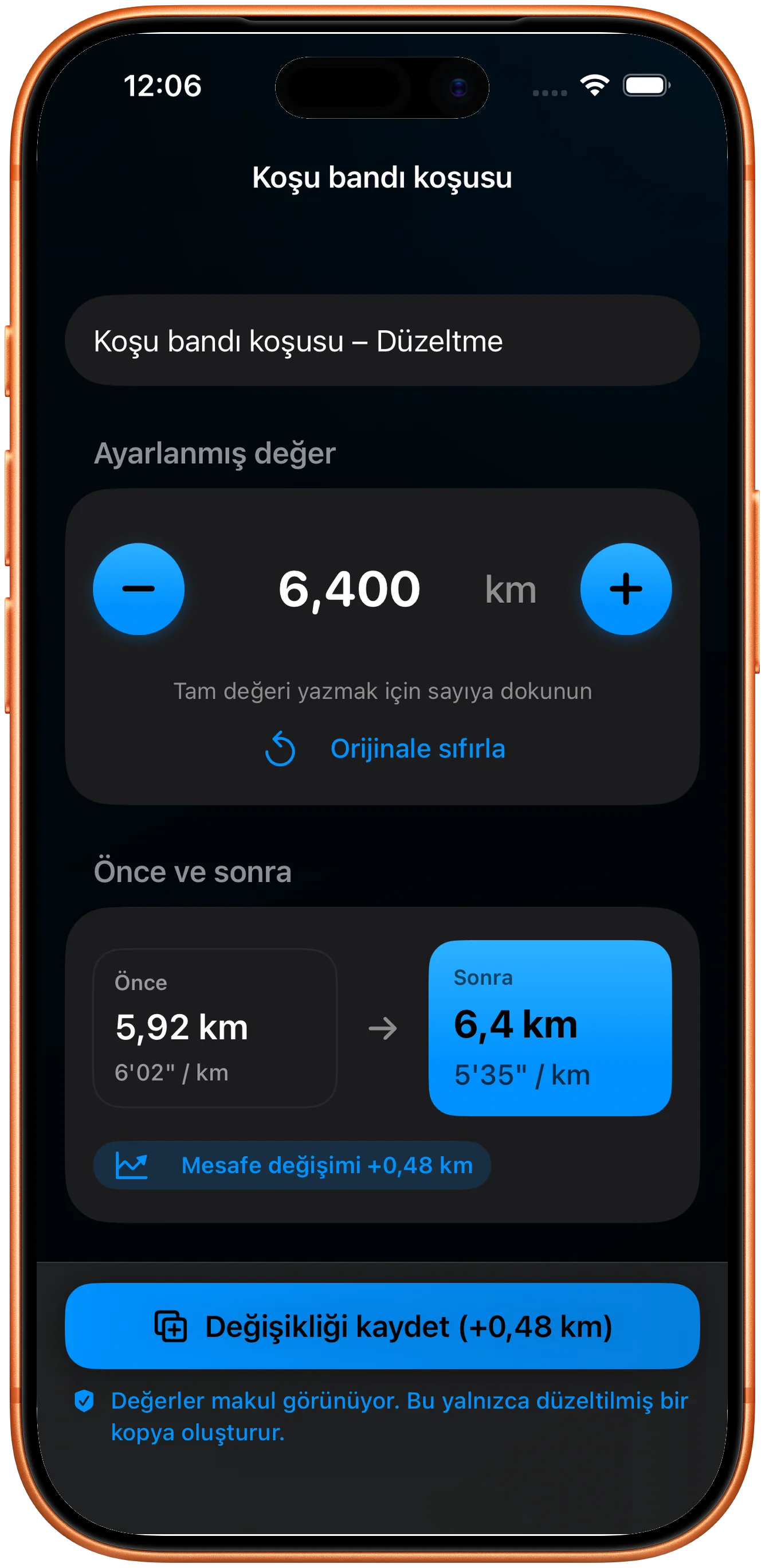 Düzeltilmiş mesafeyi girmek için düzenleyici