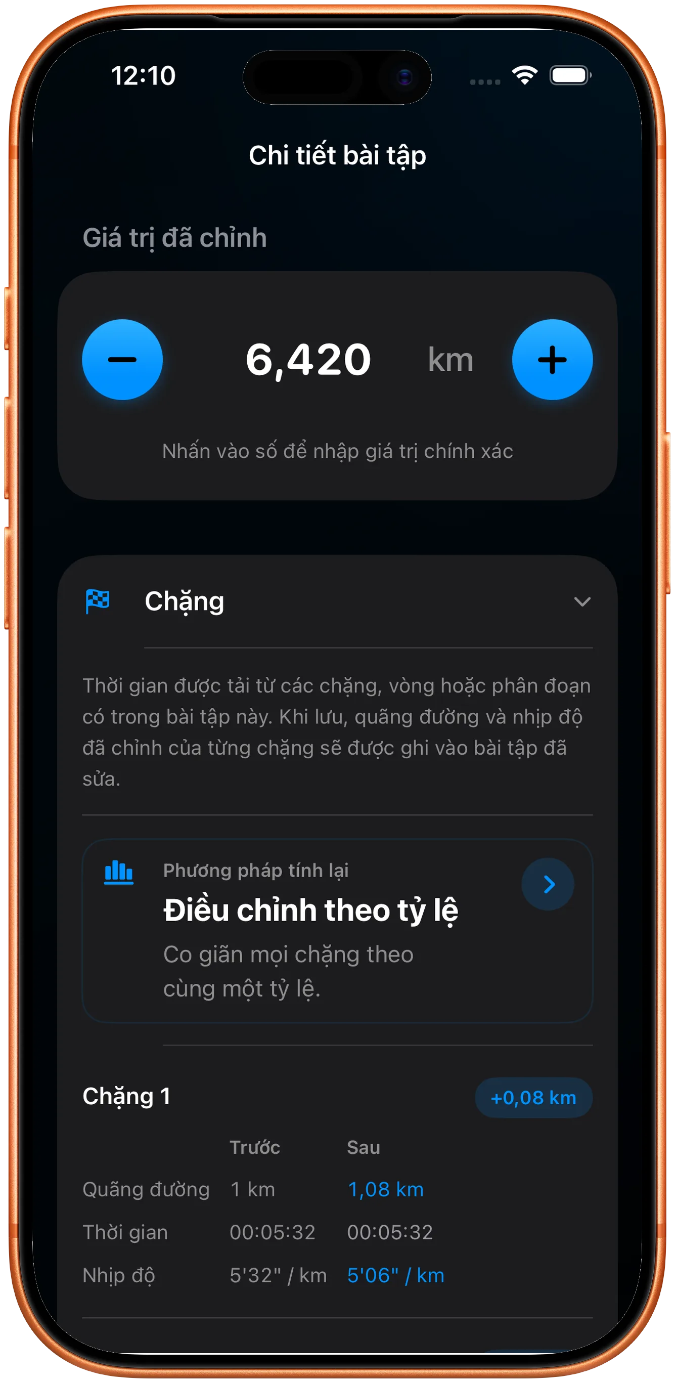Danh sách chặng được co giãn theo tỉ lệ sau khi sửa