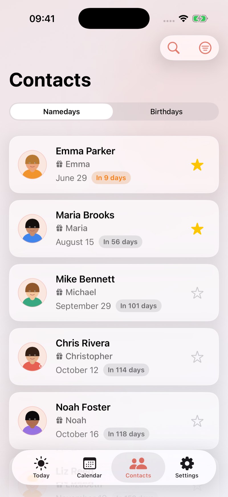 Nomina contact matching screen