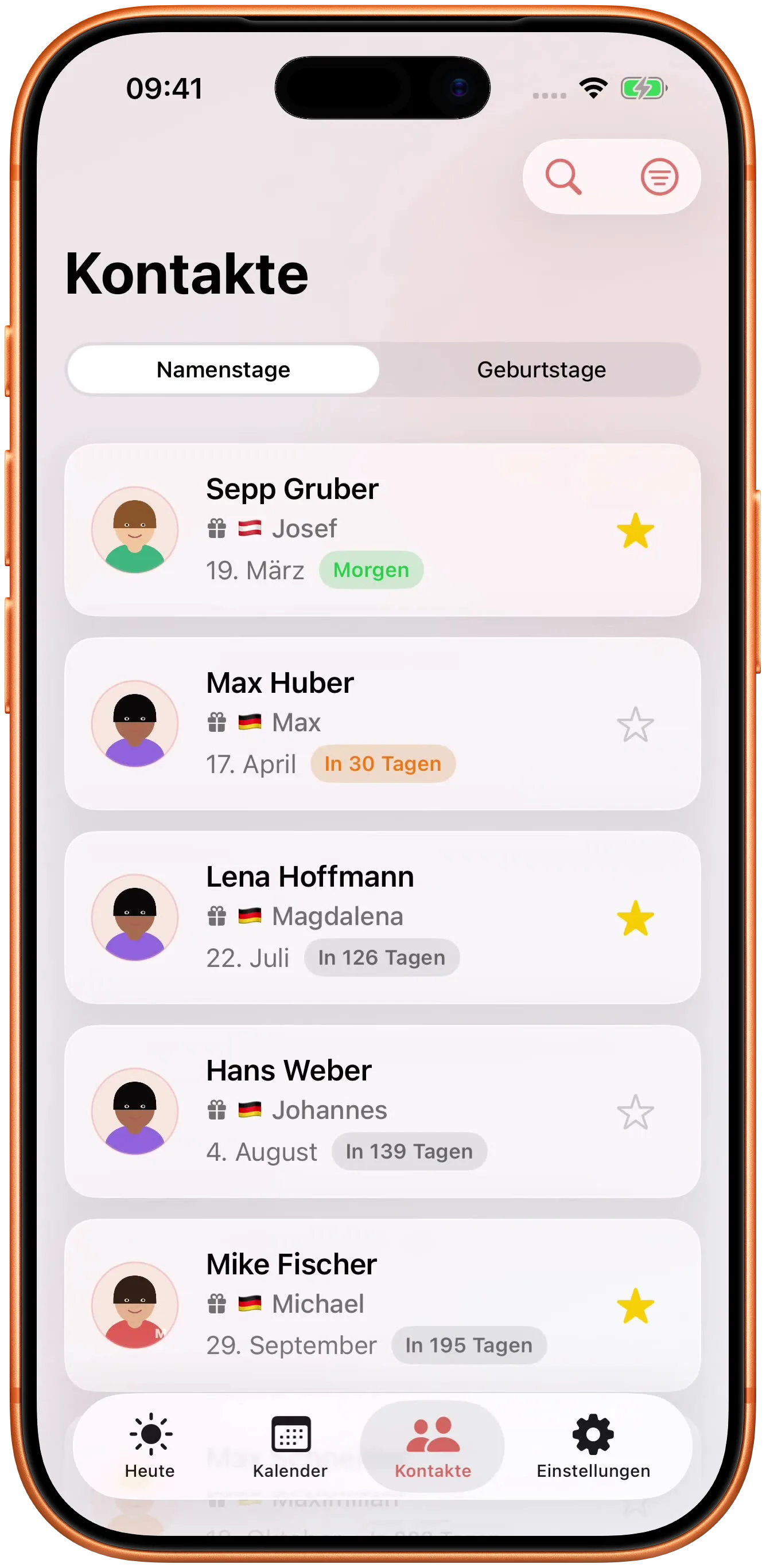 Ihre Kontakte den Tagen zugeordnet, an denen sie feiern.