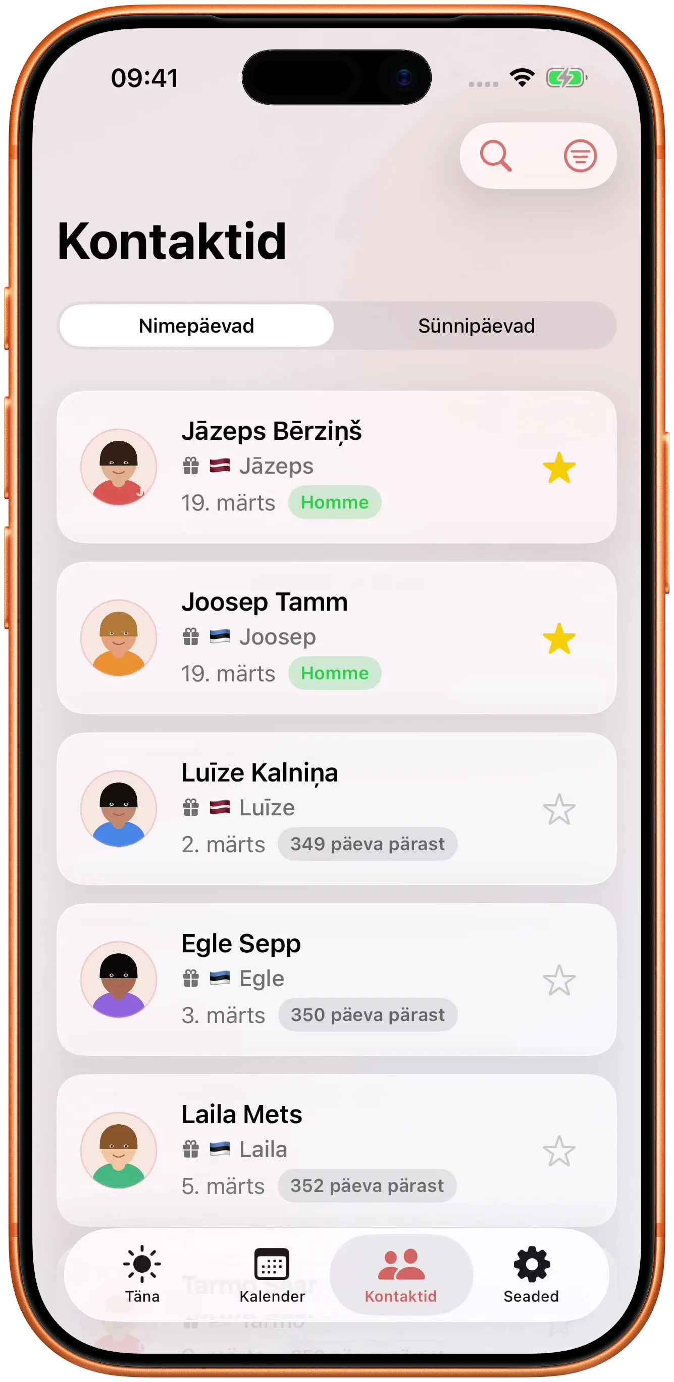 Sinu kontaktid seotud päevadega, mida nad tähistavad.