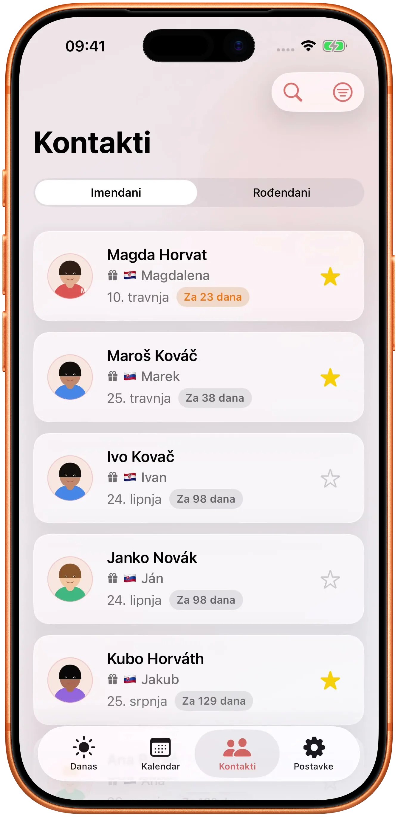 Vaši kontakti povezani s danima kada slave.