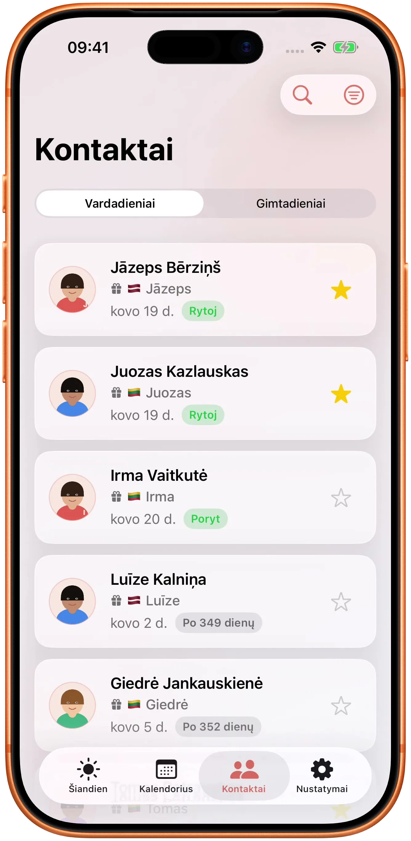 Jūsų kontaktai susieti su dienomis, kurias jie švenčia.