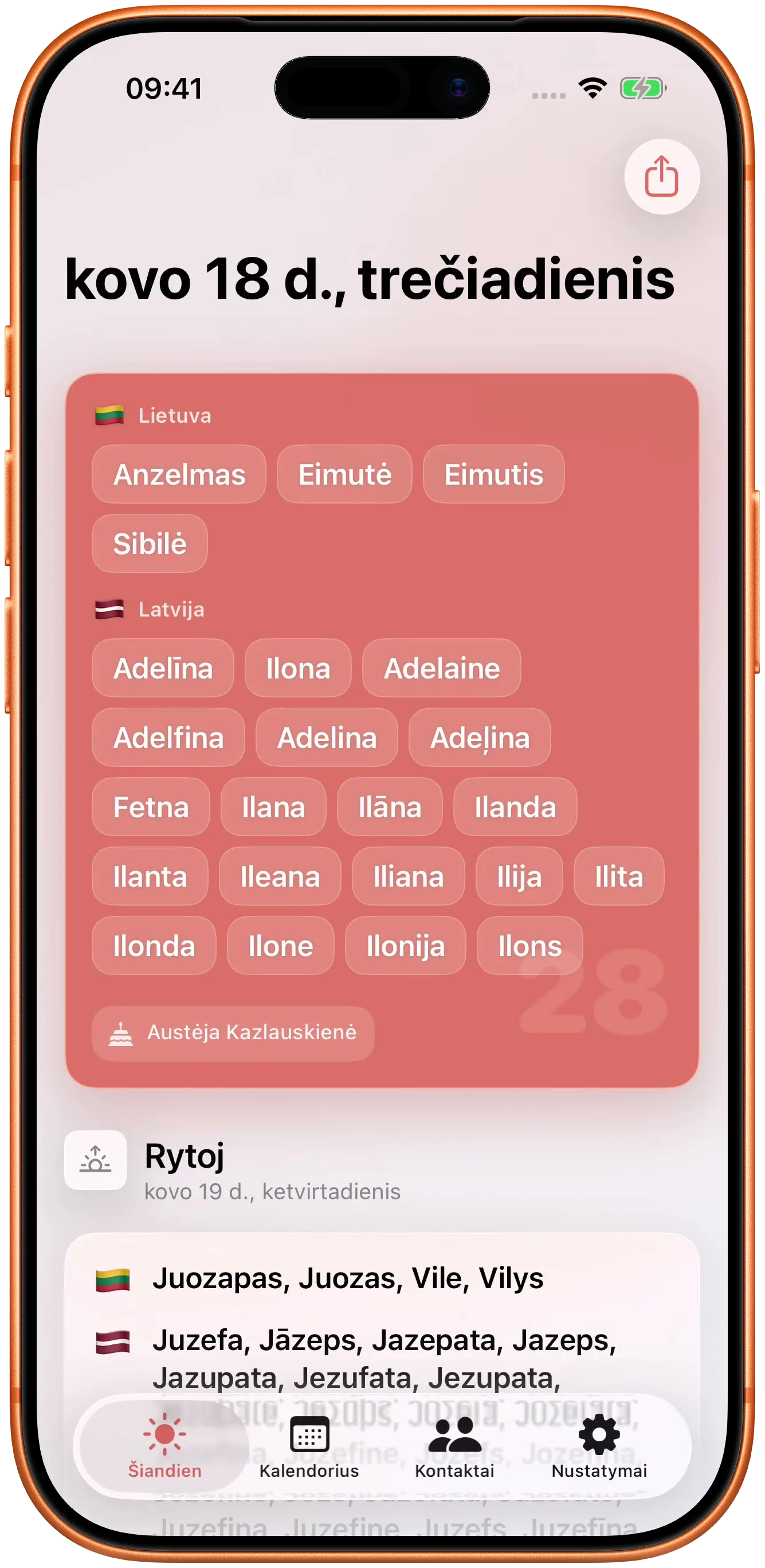 Šiandienos vardai, rytojaus ir šventės aplink juos.