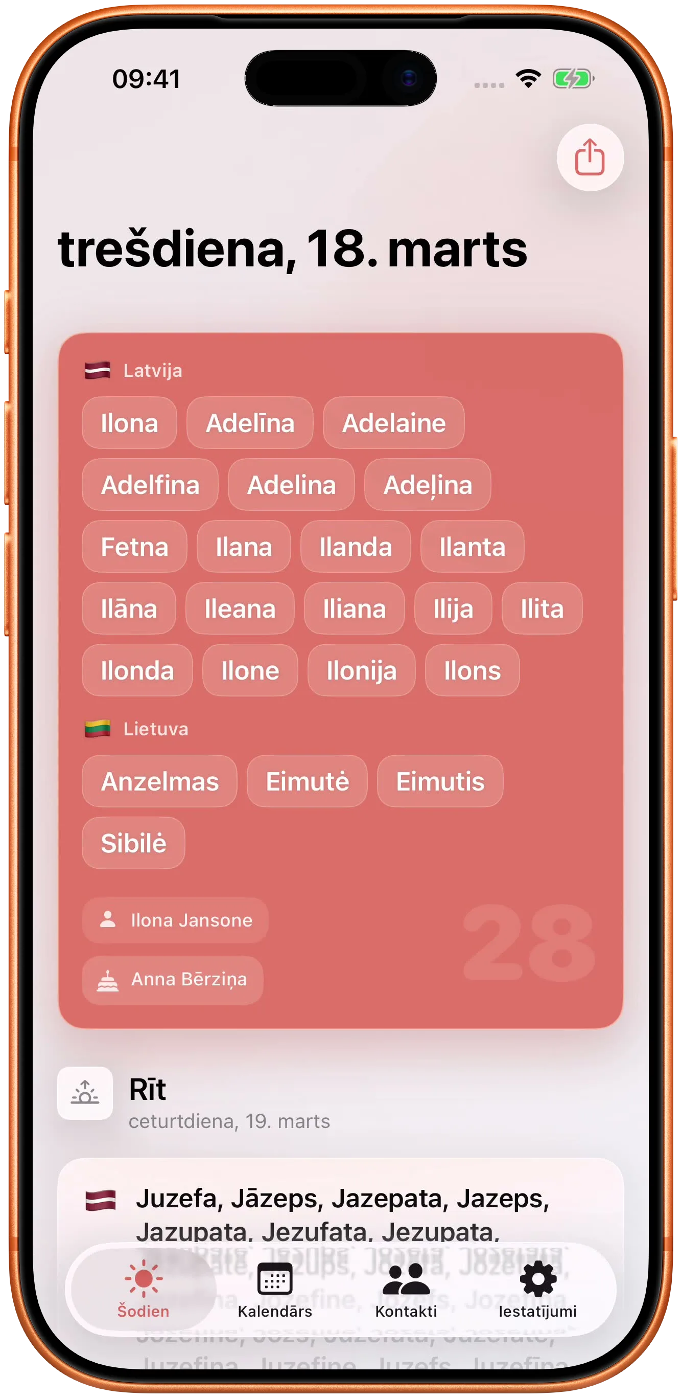 Šodienas vārdi, rītdienas un svētki ap tiem.