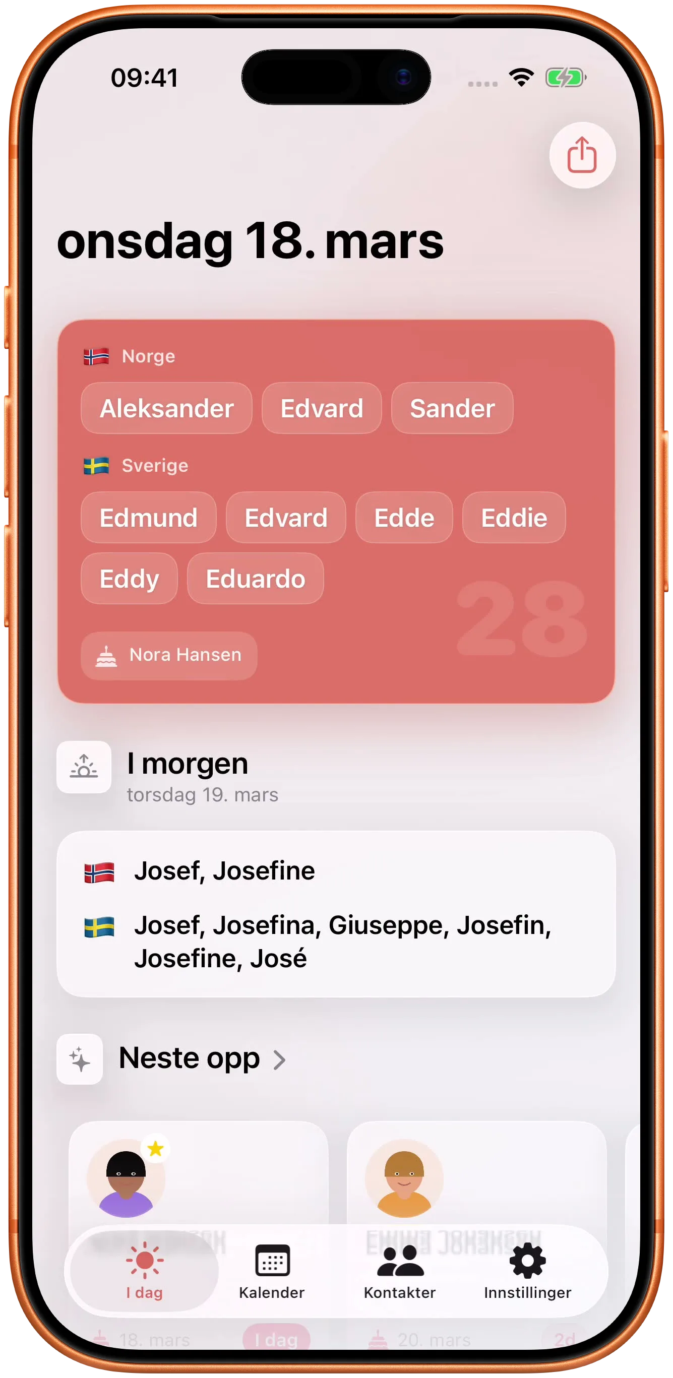 Navnene i dag, i morgen og fridagene rundt.