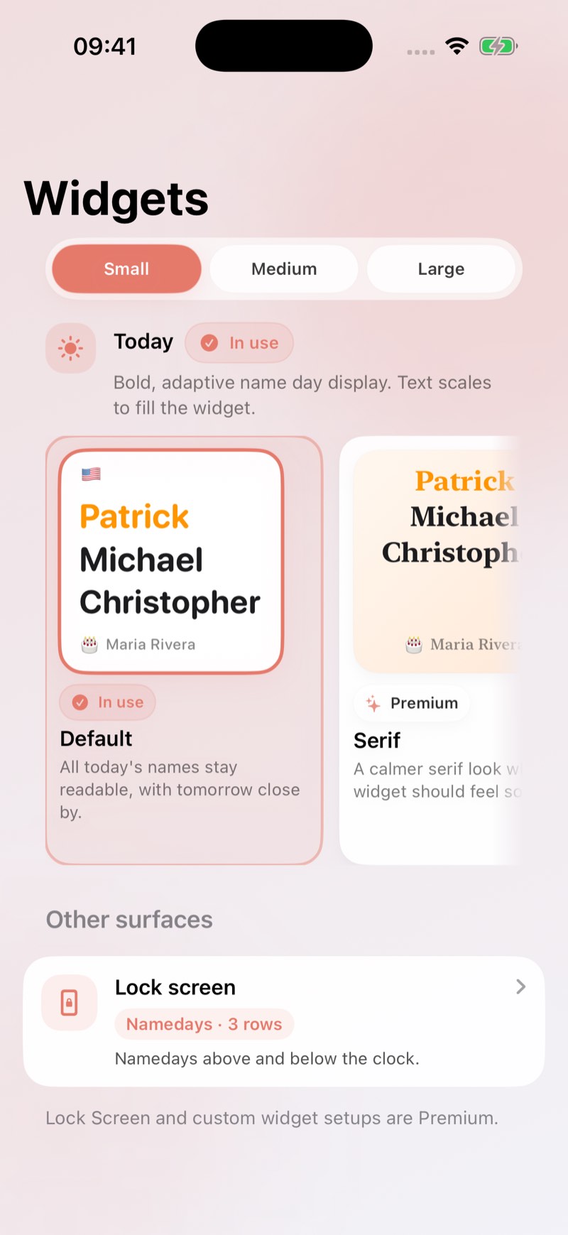 Nomina widget preview