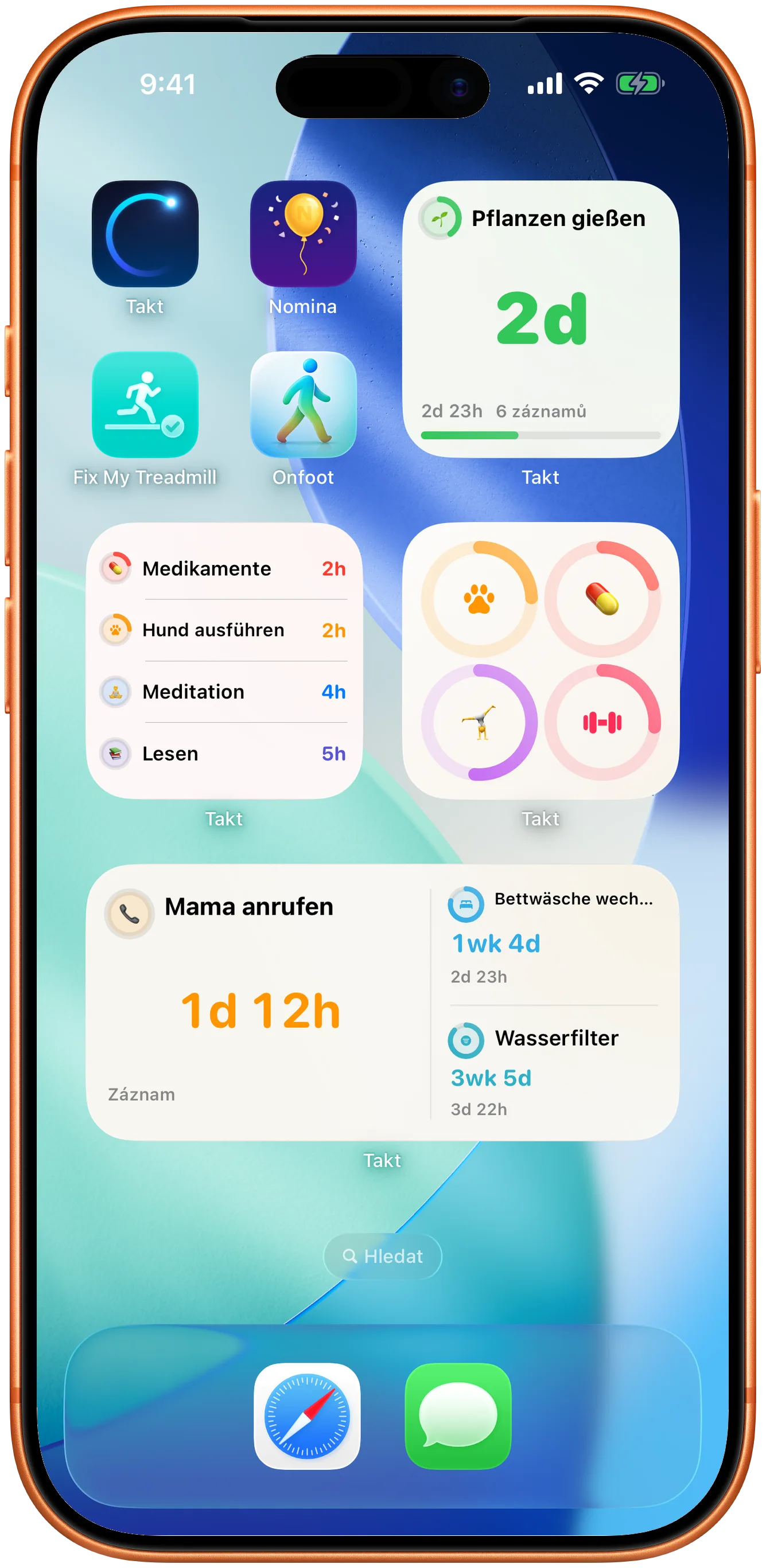 Widgets del Takt a la pantalla d'inici de l'iPhone