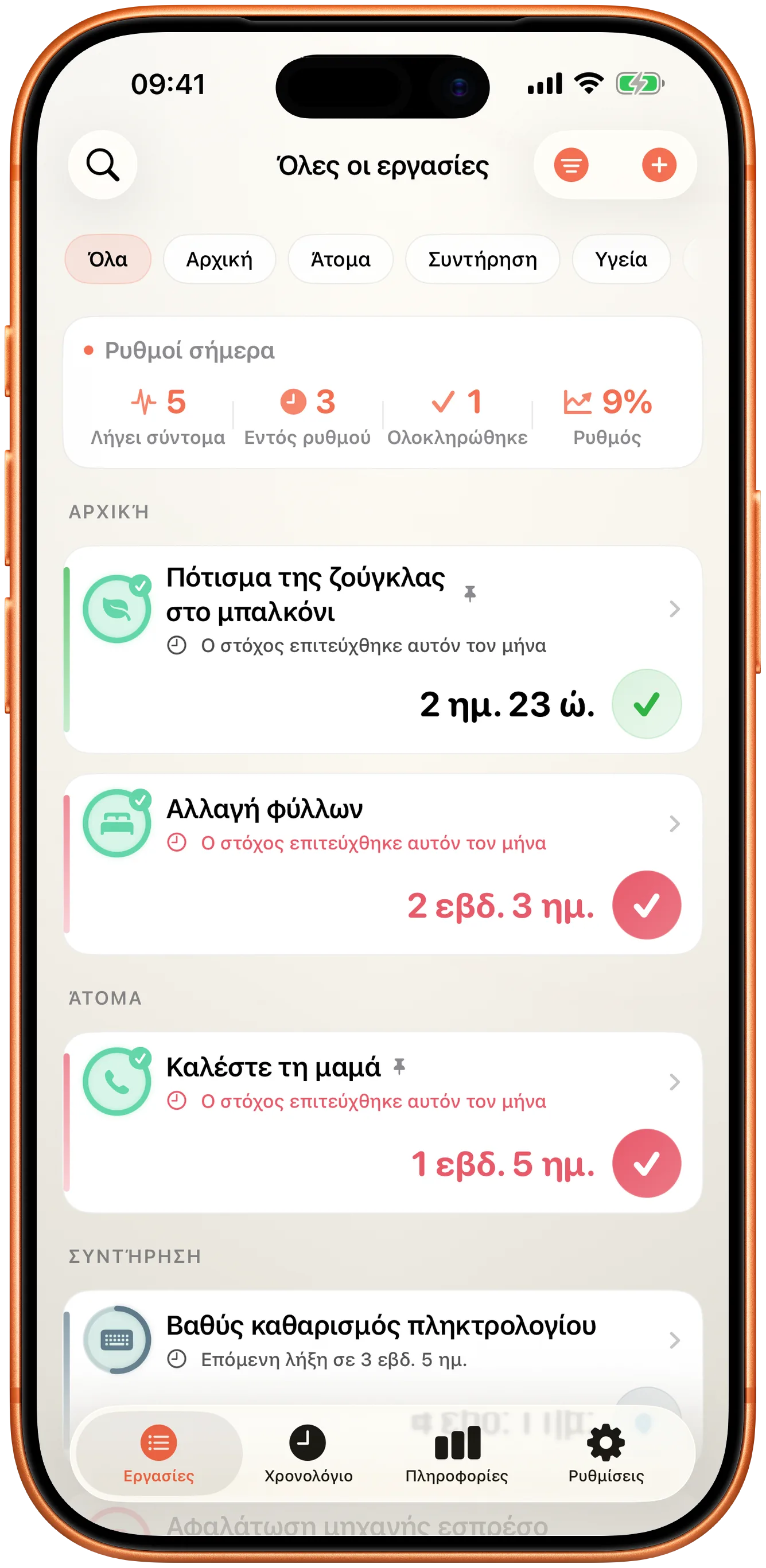 Λίστα συμβάντων του Takt με τον χρόνο από την τελευταία φορά για το καθένα