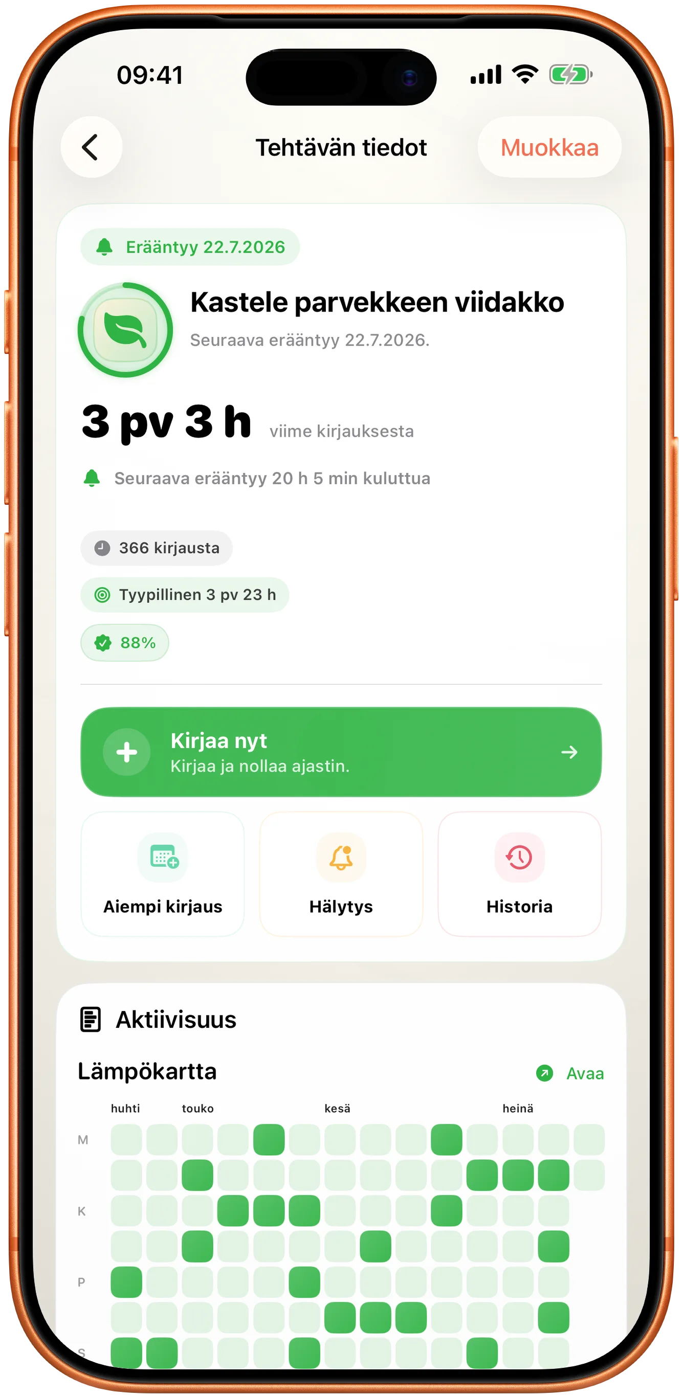 Tapahtuman tiedot Taktissa, mukana yksi Merkitse nyt -painike