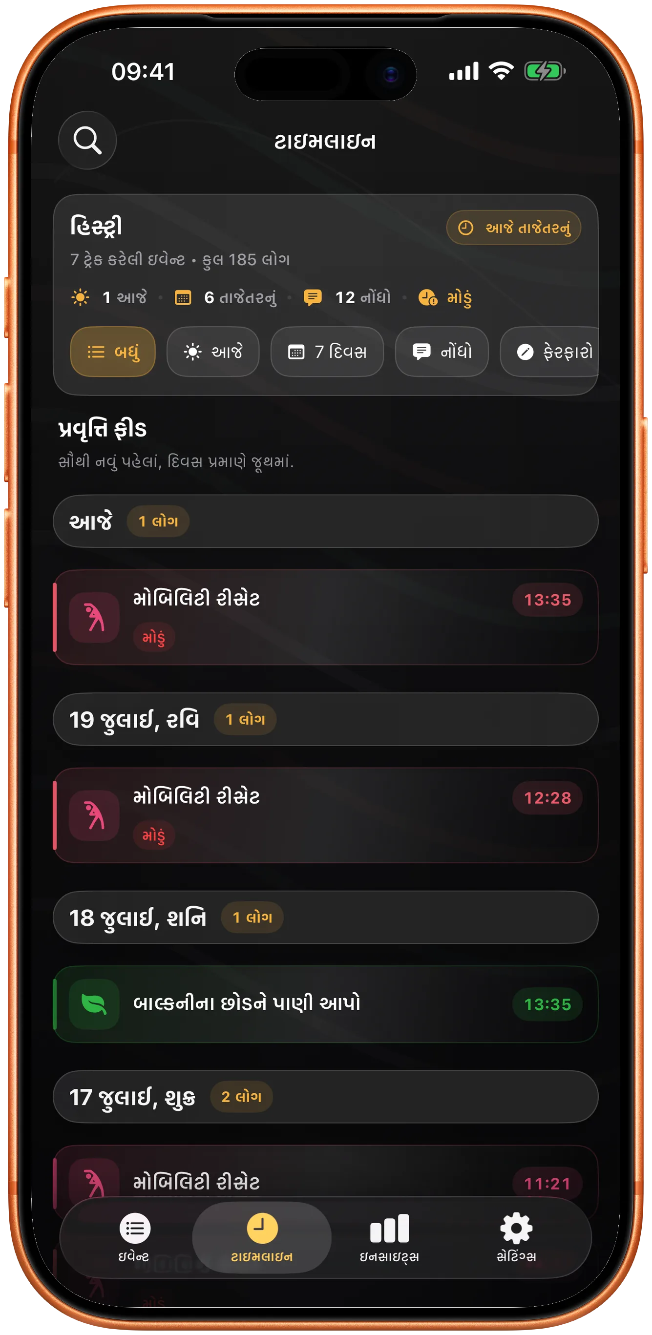 અગાઉની નોંધોના શોધી શકાય એવા ઇતિહાસ સાથે Takt ની સમયરેખા
