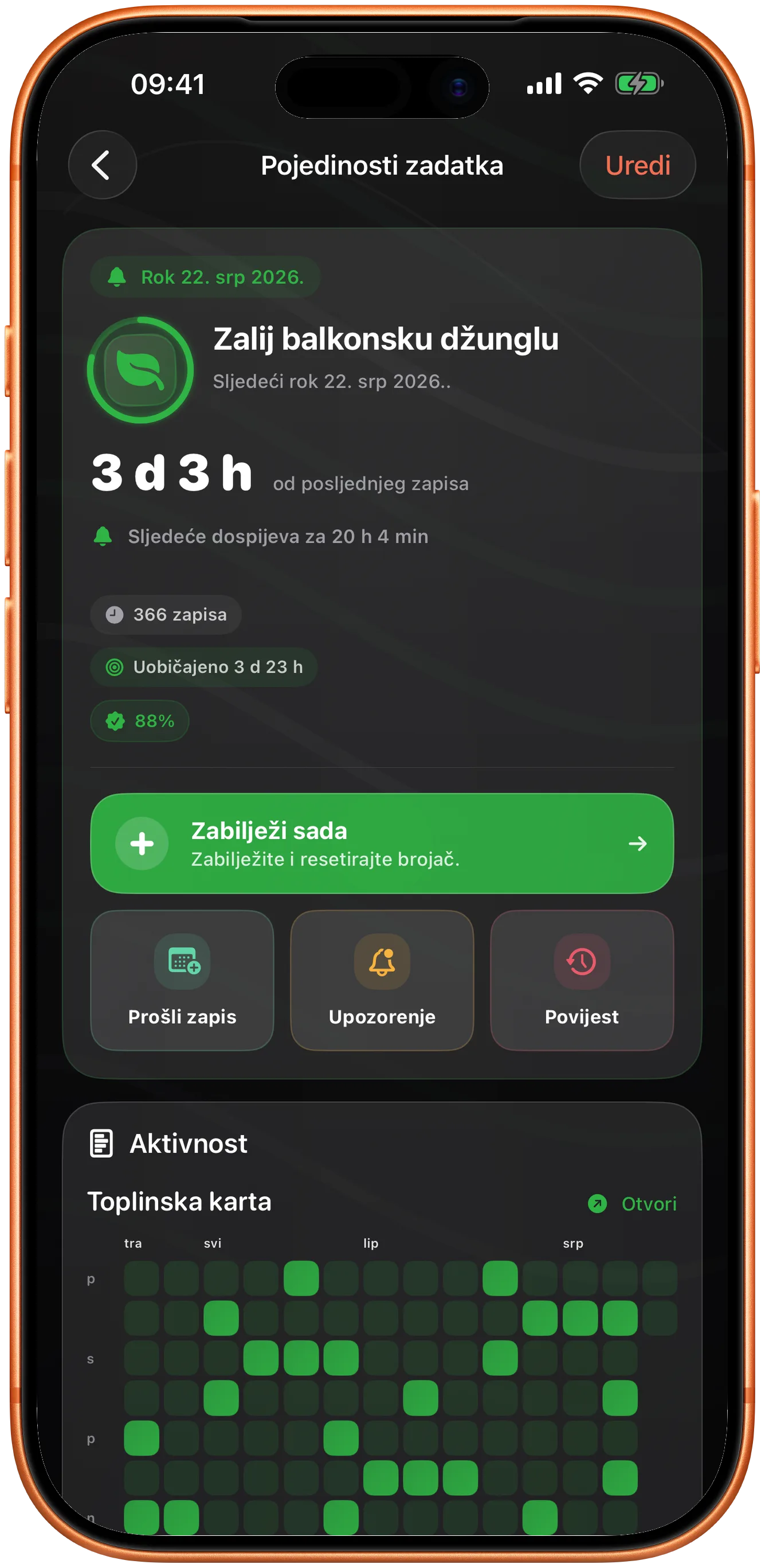 Pojedinosti događaja u Taktu u tamnom načinu, s onim što slijedi