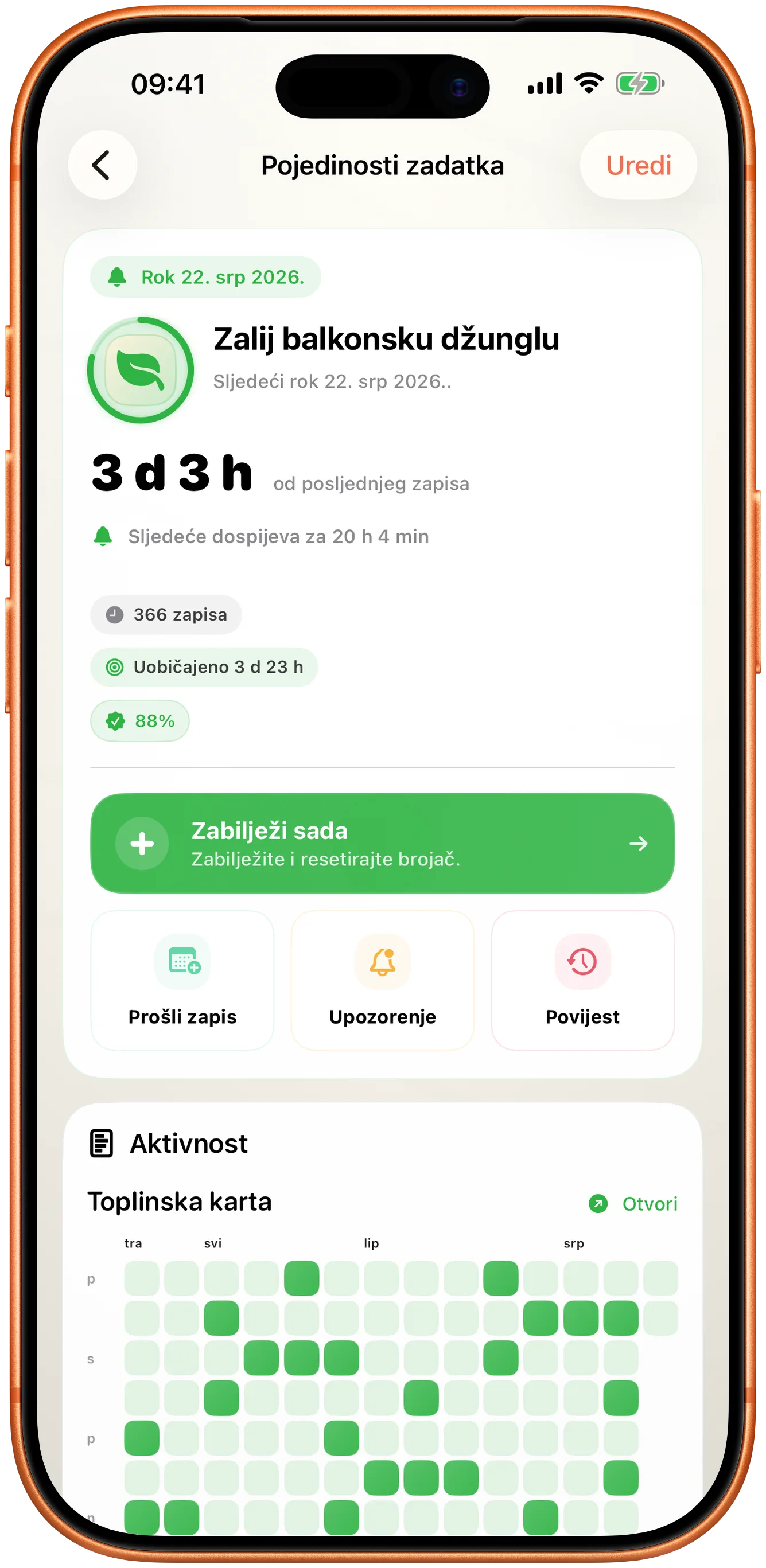 Pojedinosti događaja u Taktu s jednim gumbom Zabilježi sada
