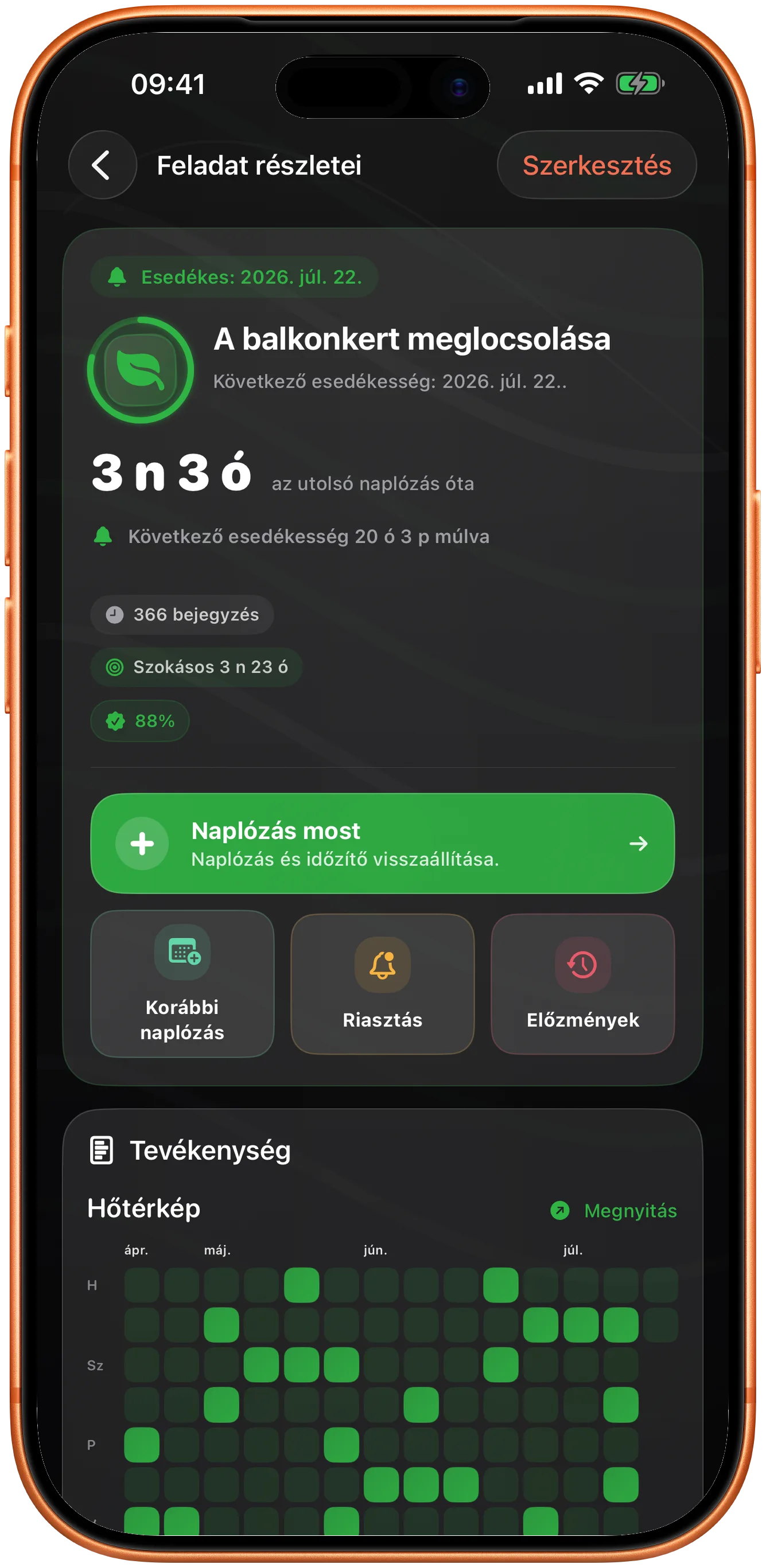 Egy esemény részletei a Taktban sötét módban, a következővel