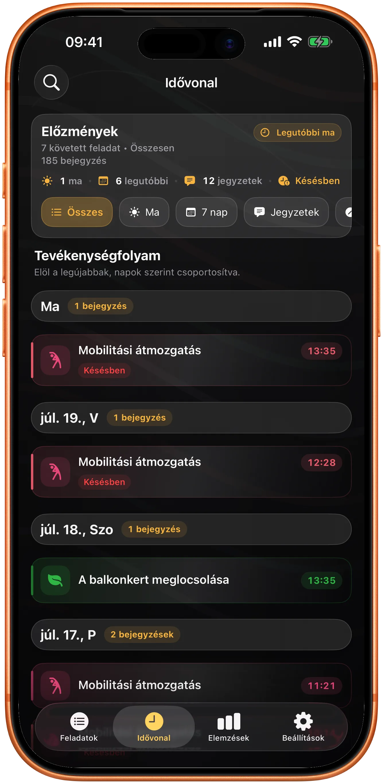 A Takt idővonala a korábbi bejegyzések kereshető előzményeivel