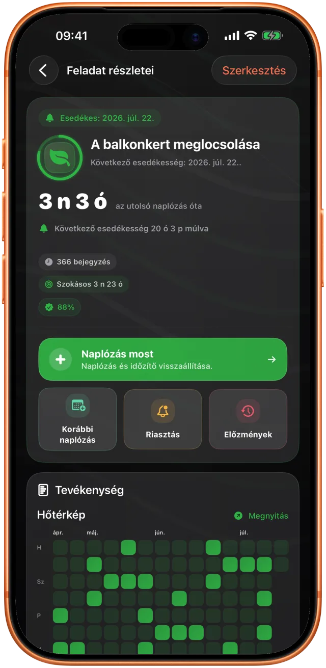 A Takt 3 napot és 9 órát mutat az erkélyi növények utolsó öntözése óta, a következő dátummal