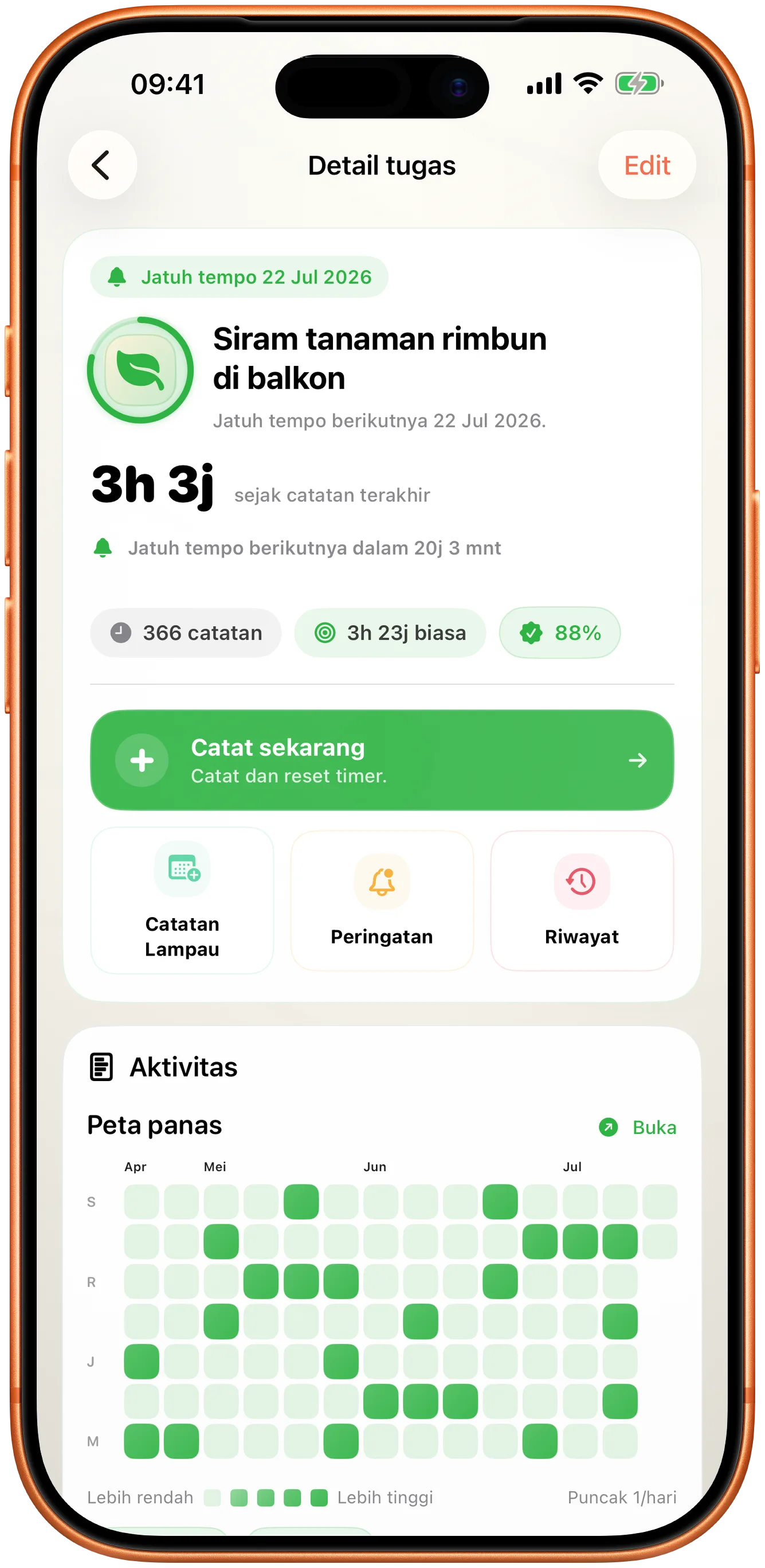 Detail acara di Takt dengan satu tombol Catat sekarang