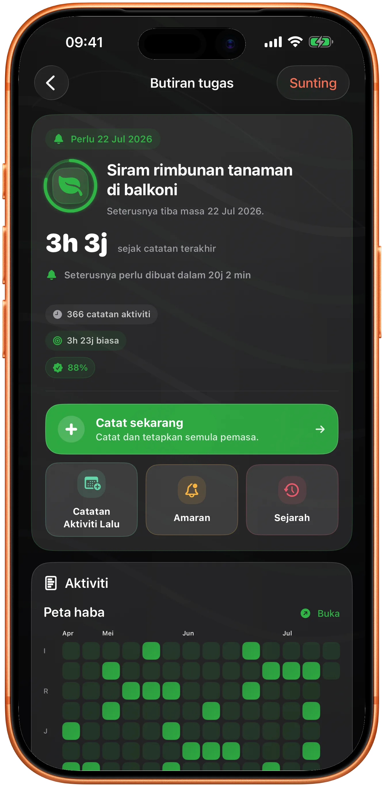 Butiran acara dalam Takt dalam mod gelap, menunjukkan apa yang seterusnya