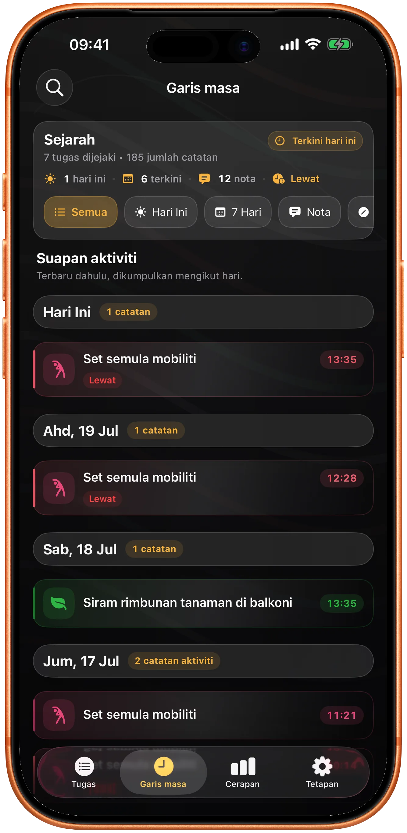 Garis masa Takt dengan sejarah catatan terdahulu yang boleh dicari