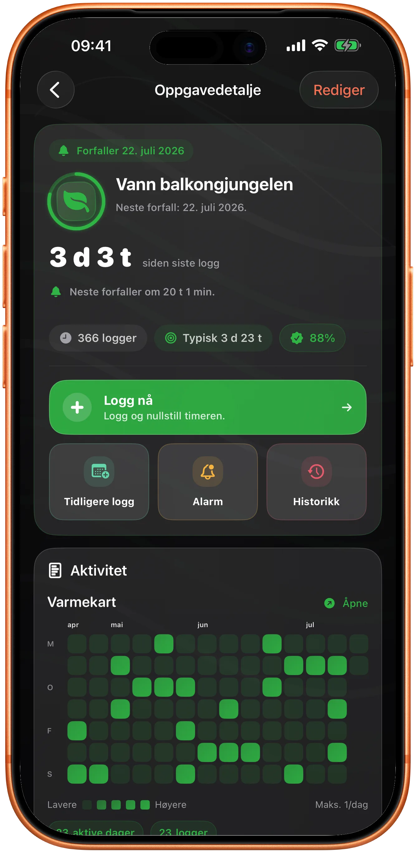 Detaljvisning av en hendelse i Takt i mørk modus som viser hva som kommer nå