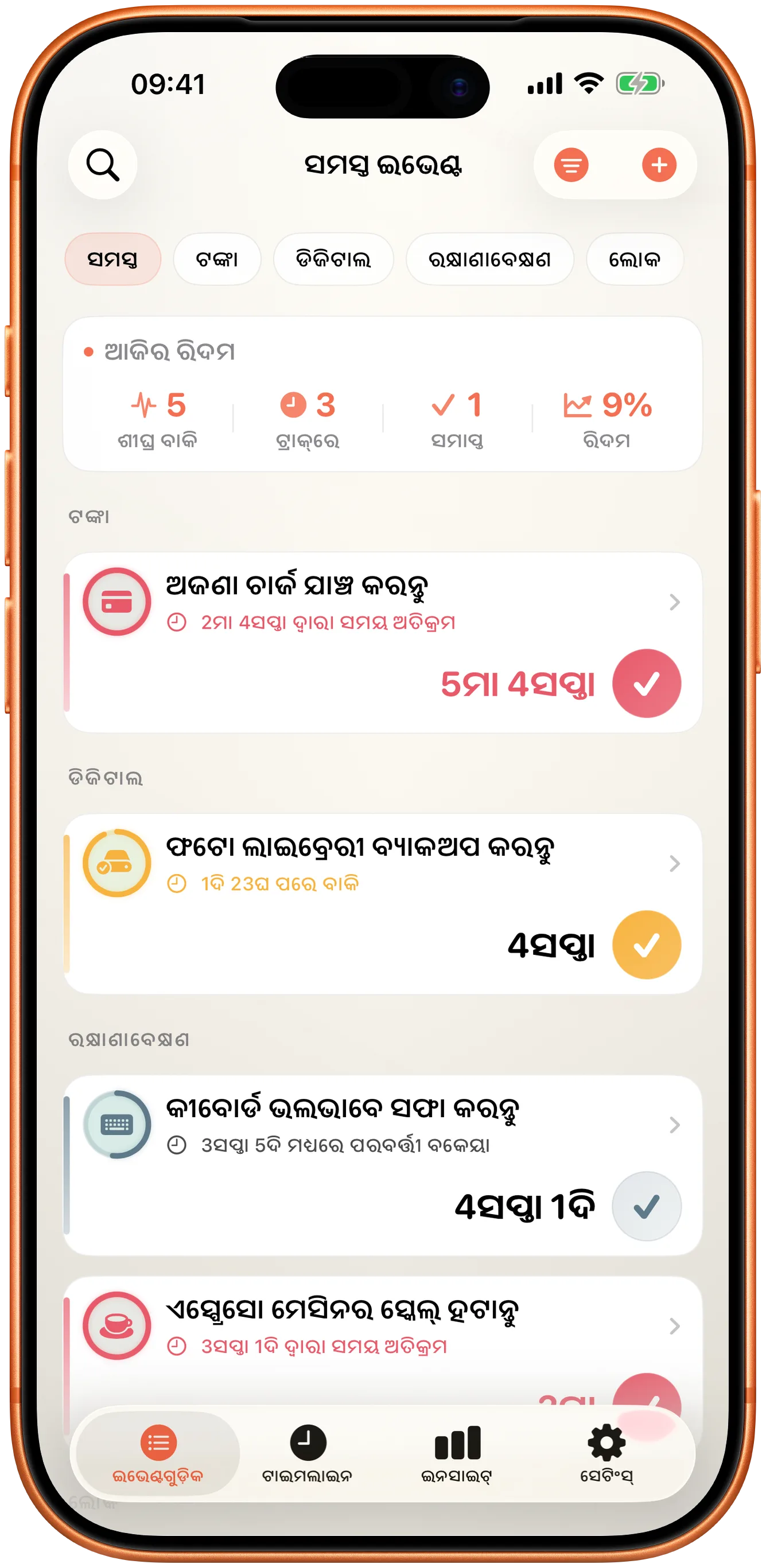 ପ୍ରତ୍ୟେକ ପାଇଁ ଶେଷ ଥରଠାରୁ ବିତିଥିବା ସମୟ ସହିତ Takt ର ଘଟଣା ତାଲିକା