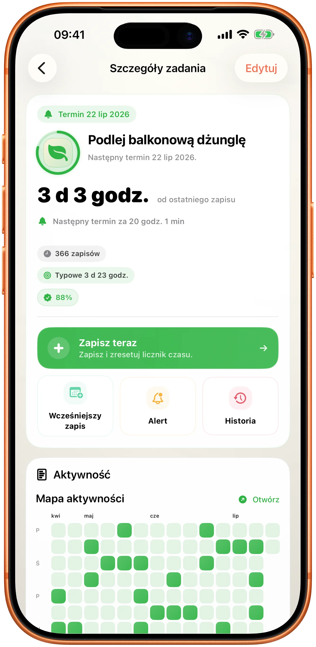 Szczegóły zdarzenia w Takcie z jednym przyciskiem Zapisz teraz