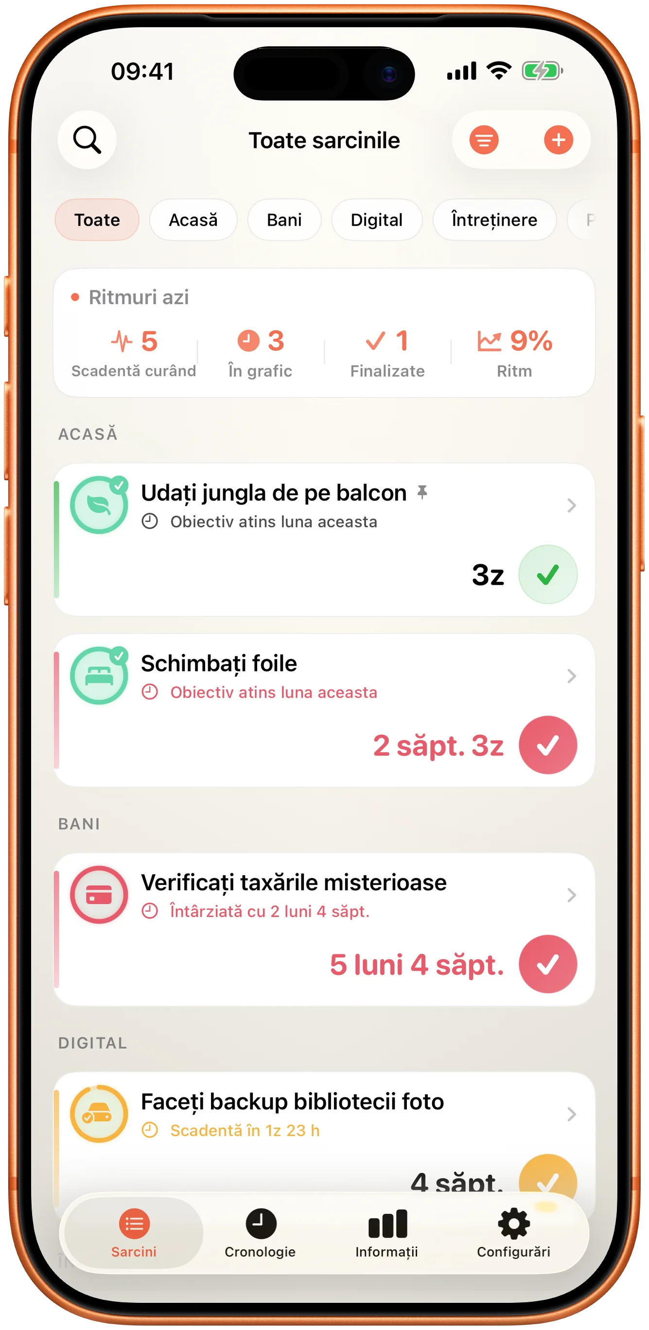 Lista de evenimente din Takt cu timpul scurs de la ultima dată pentru fiecare