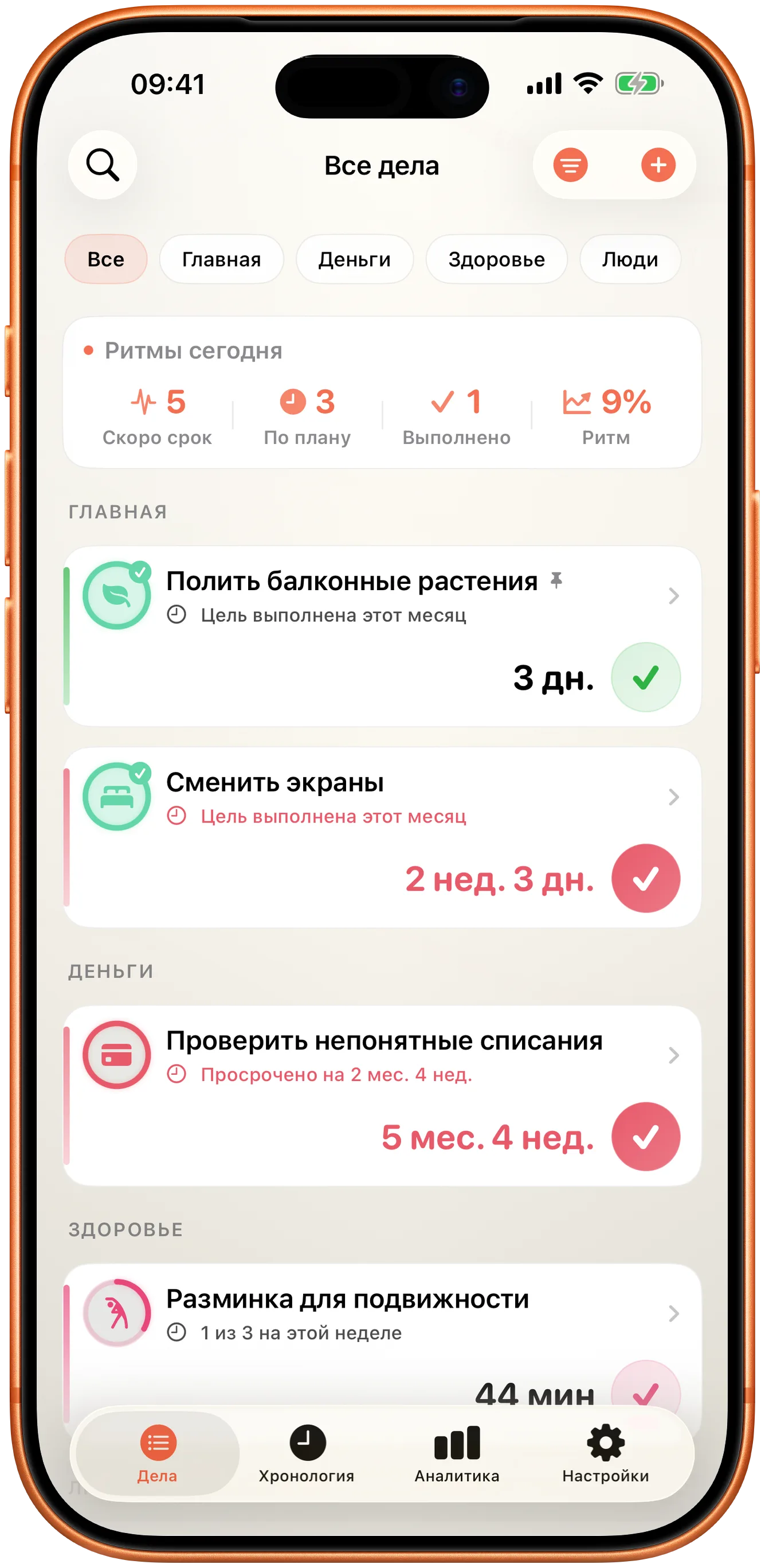 Список событий Takt со временем с прошлого раза для каждого