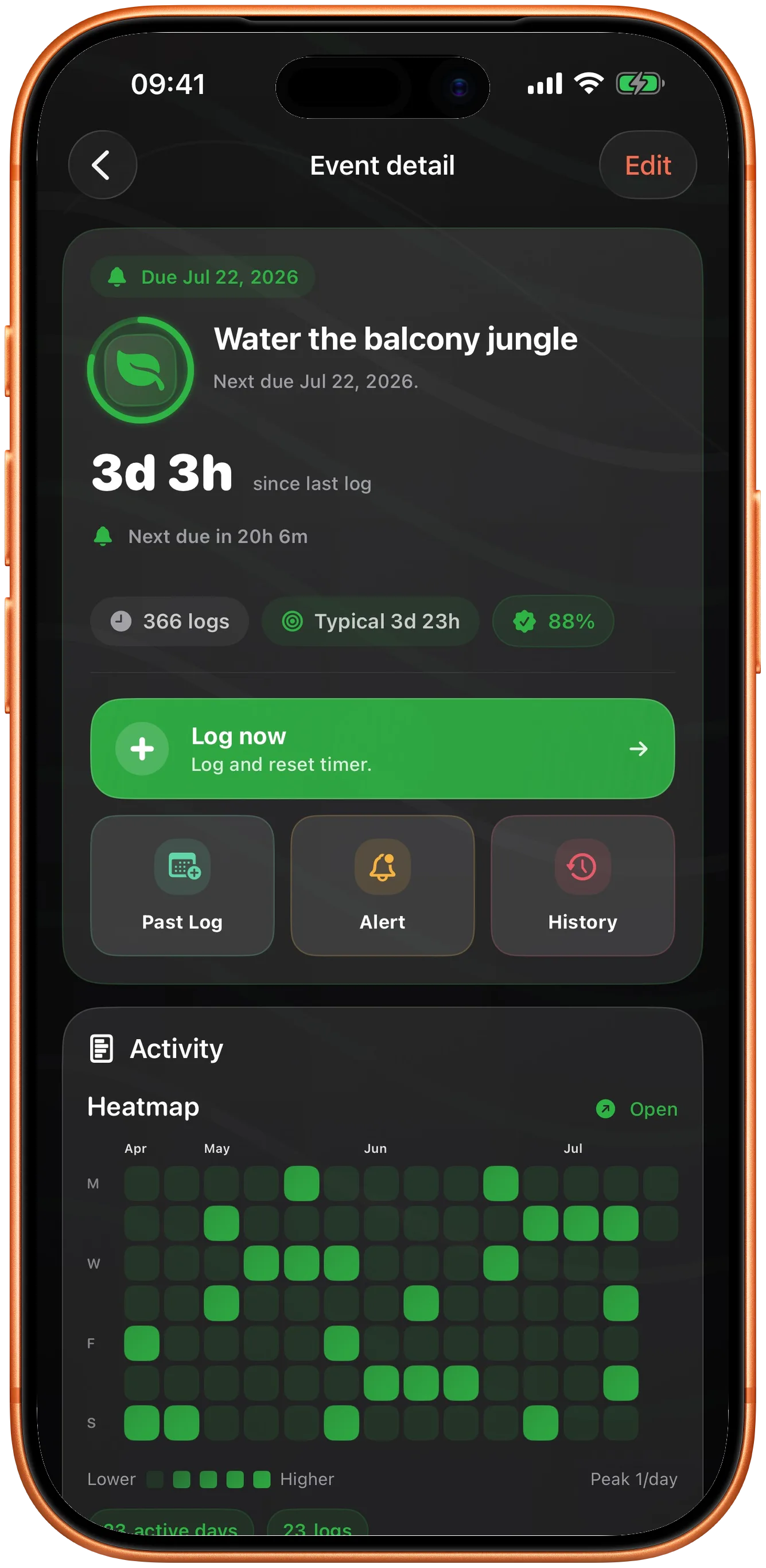 Takt event detail in dark mode showing what is due next