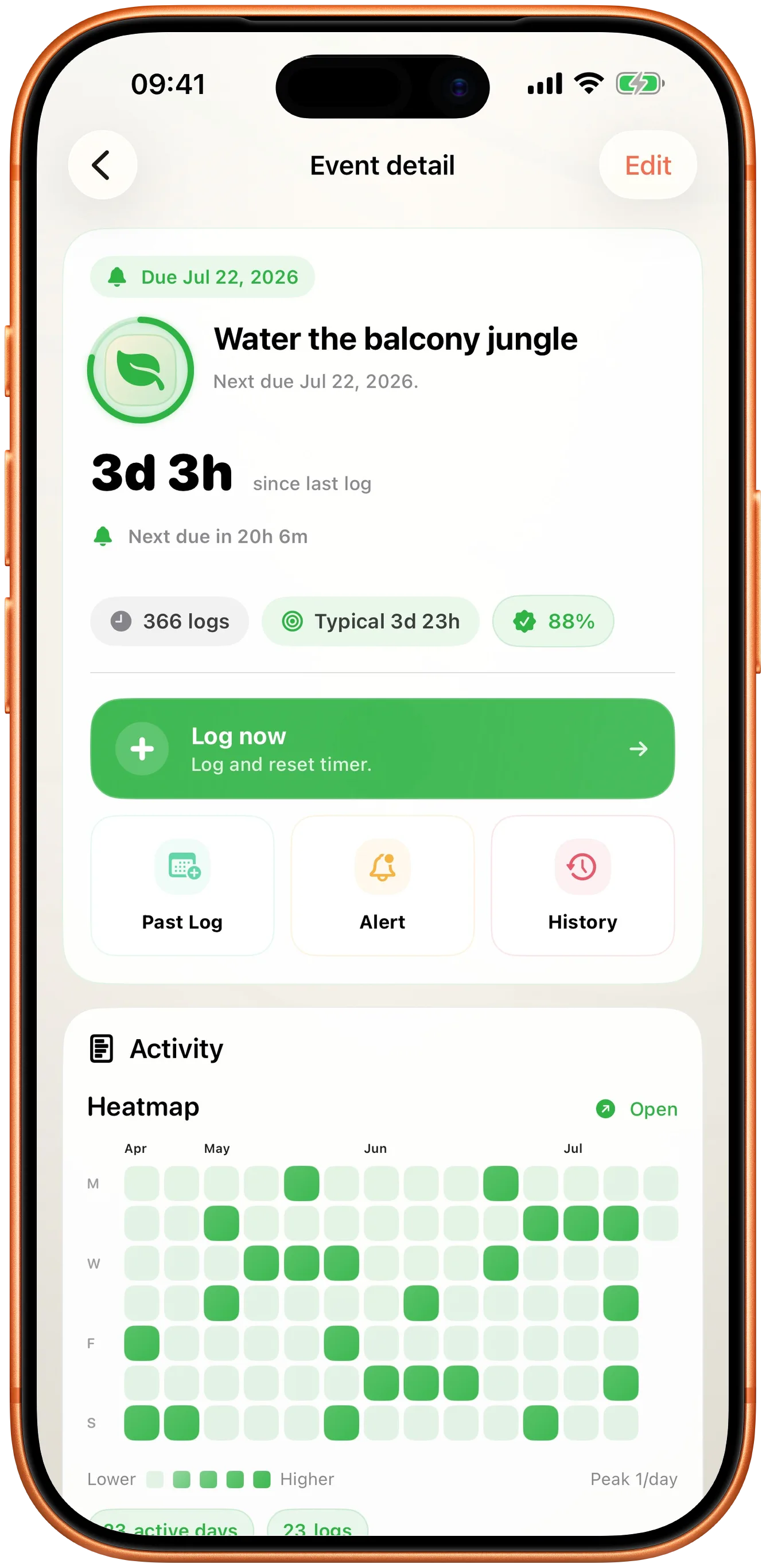 Takt event detail with a single Log now button