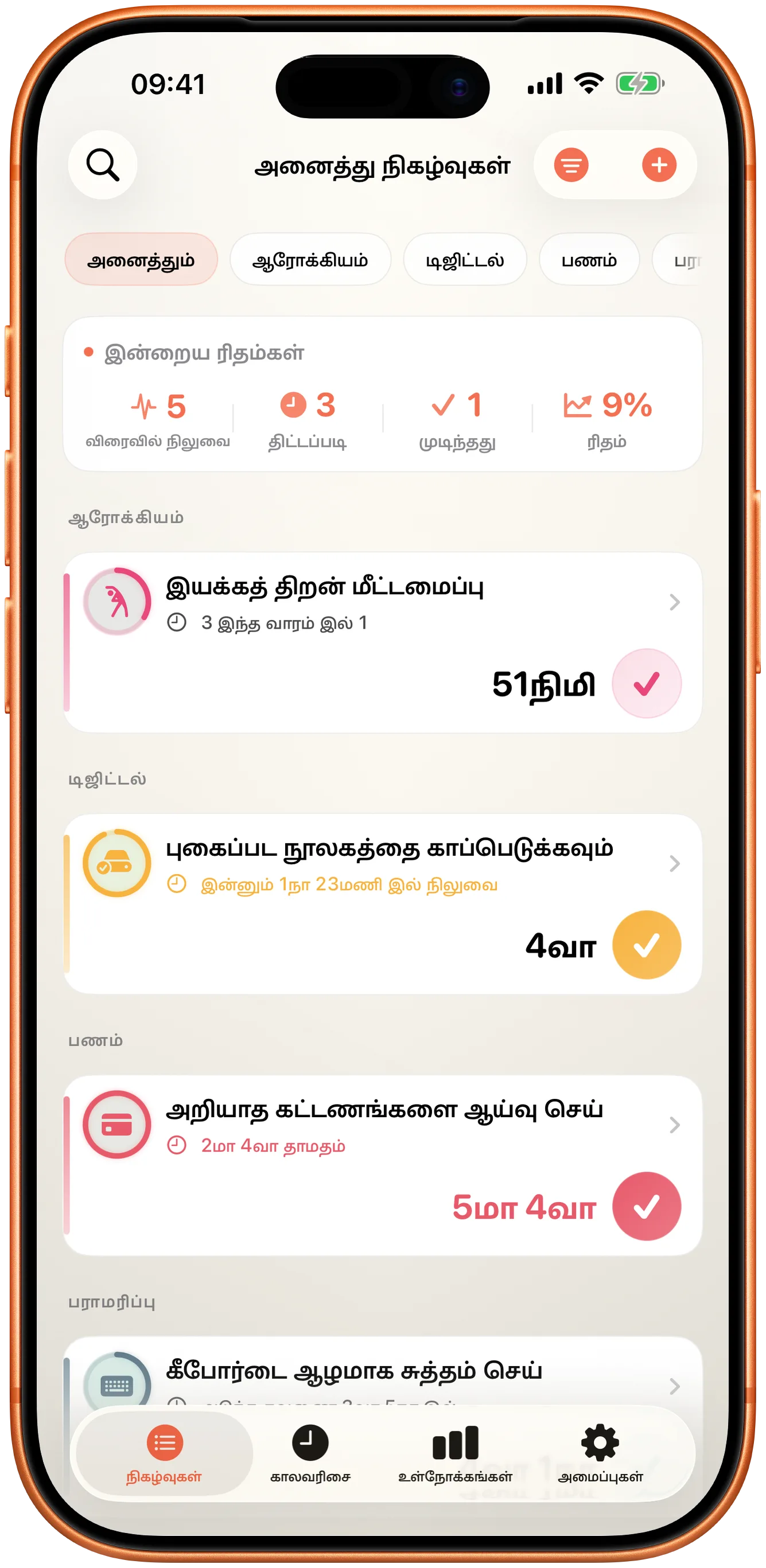ஒவ்வொன்றுக்கும் கடைசி முறையிலிருந்து கடந்த நேரத்துடன் Takt-இன் நிகழ்வுப் பட்டியல்