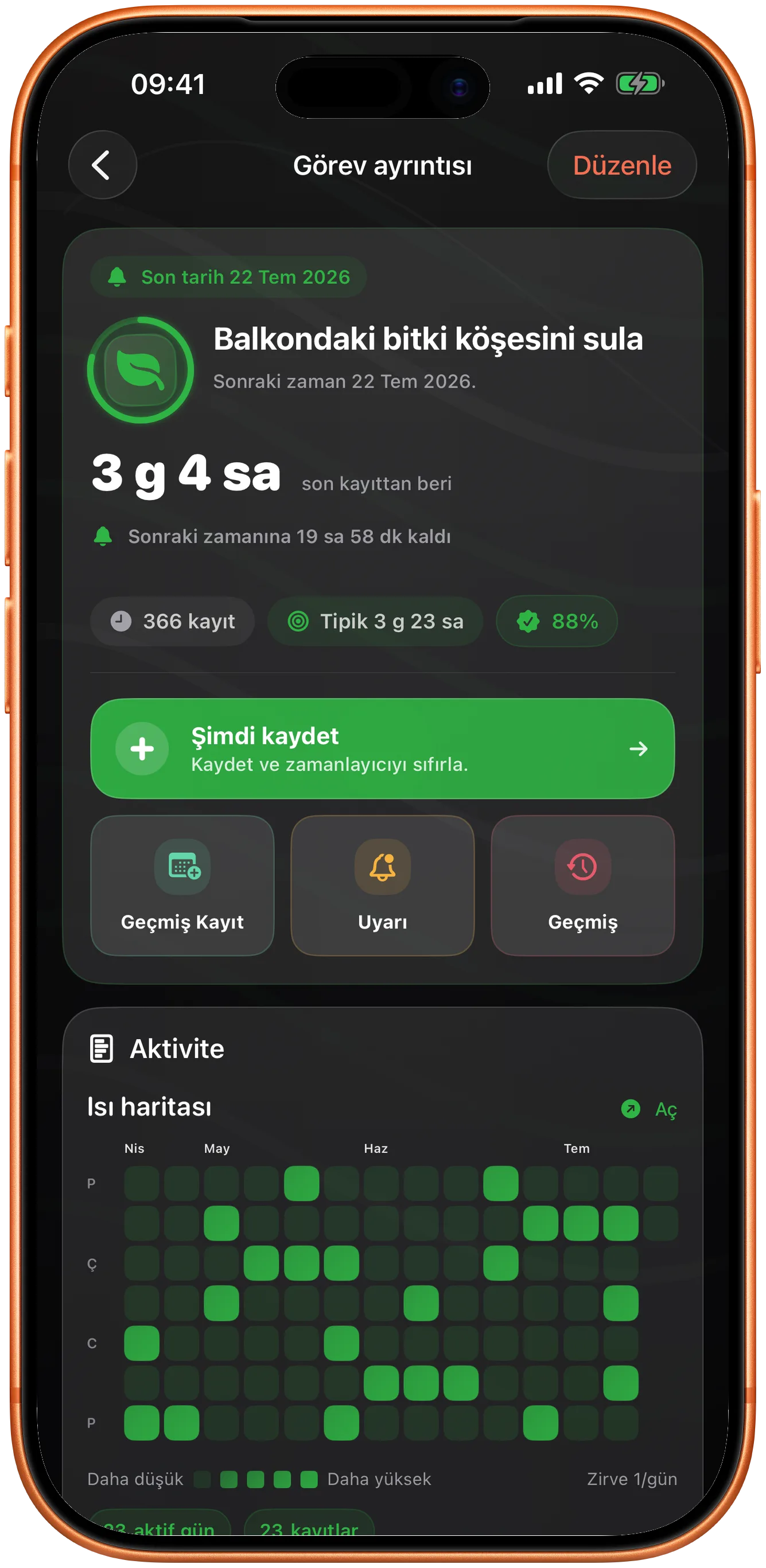 Takt'ta koyu modda, sırada ne olduğunu gösteren olay ayrıntısı