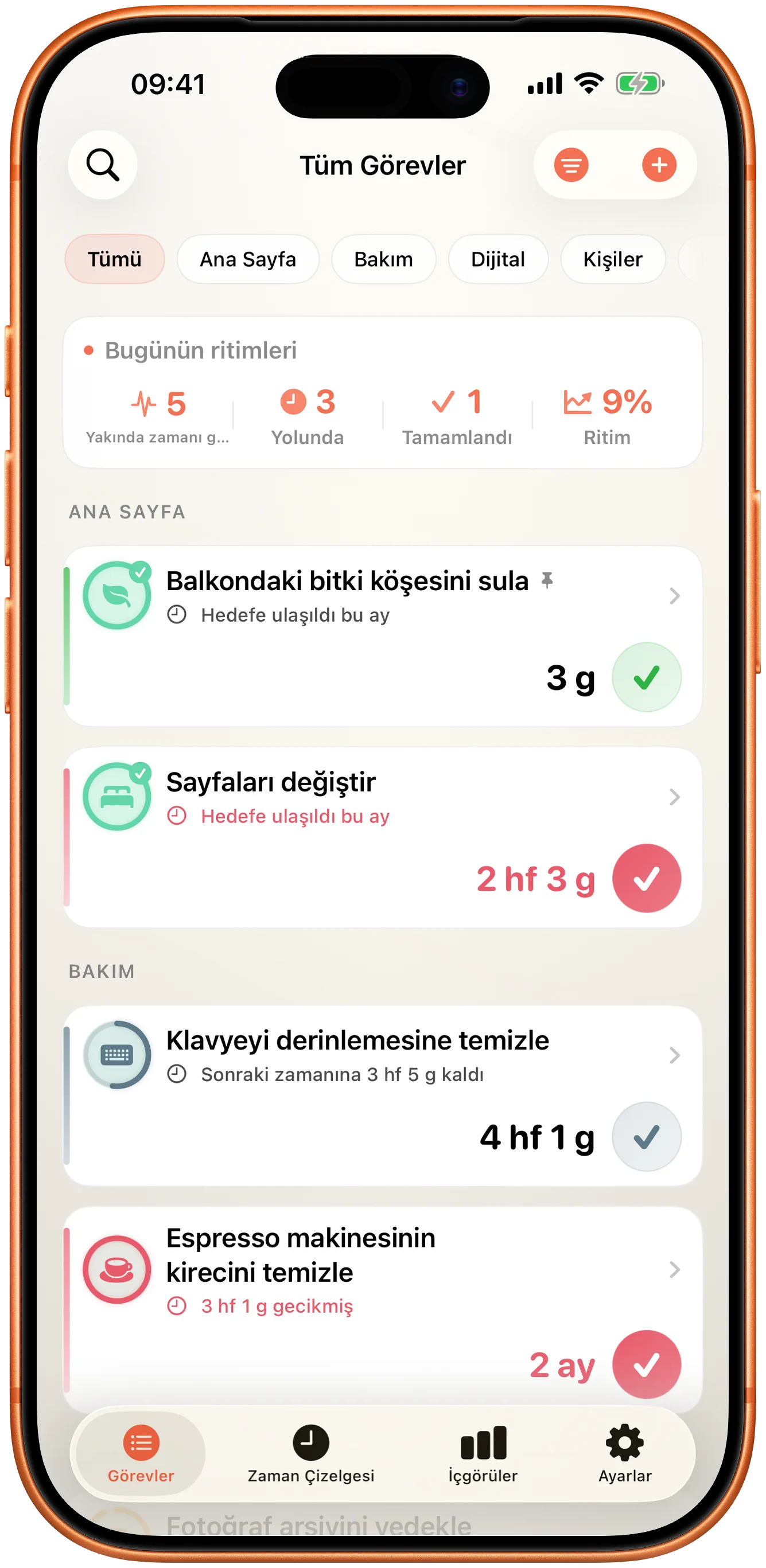 Her kayıt için son seferden bu yana geçen süreyi gösteren Takt olay listesi